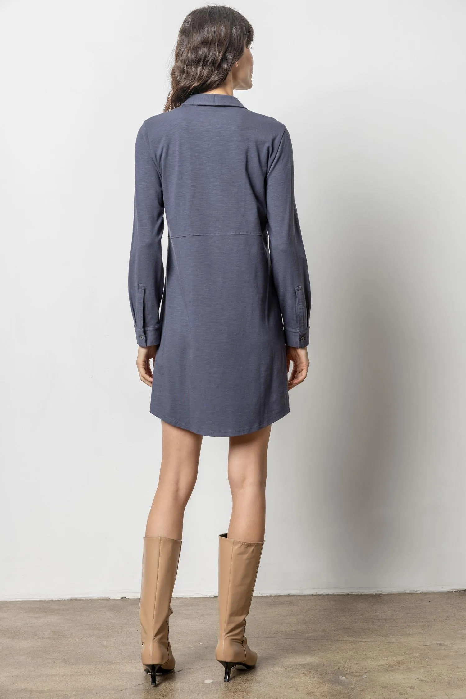 Long Sleeve Seamed Shirt Dress