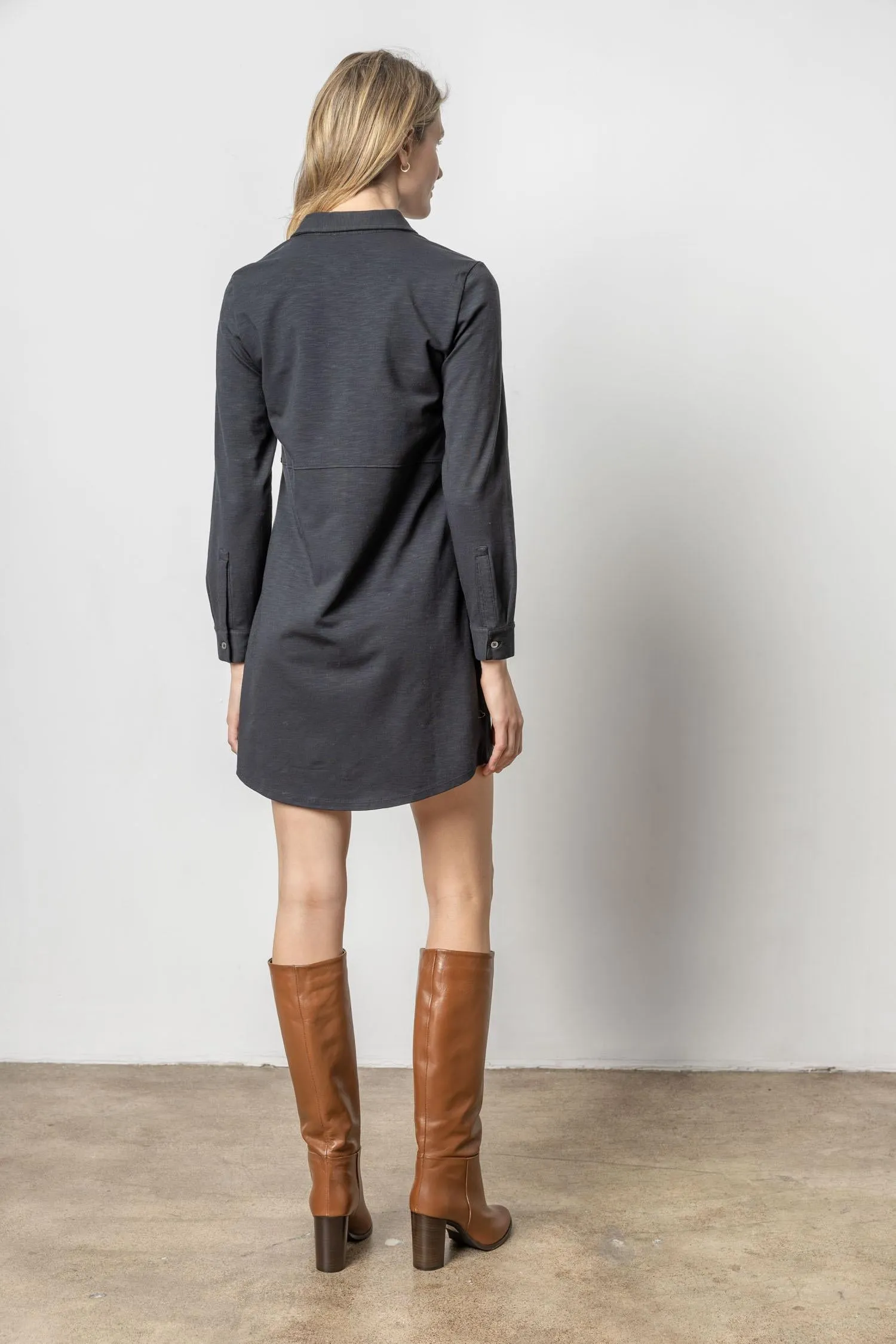 Long Sleeve Seamed Shirt Dress