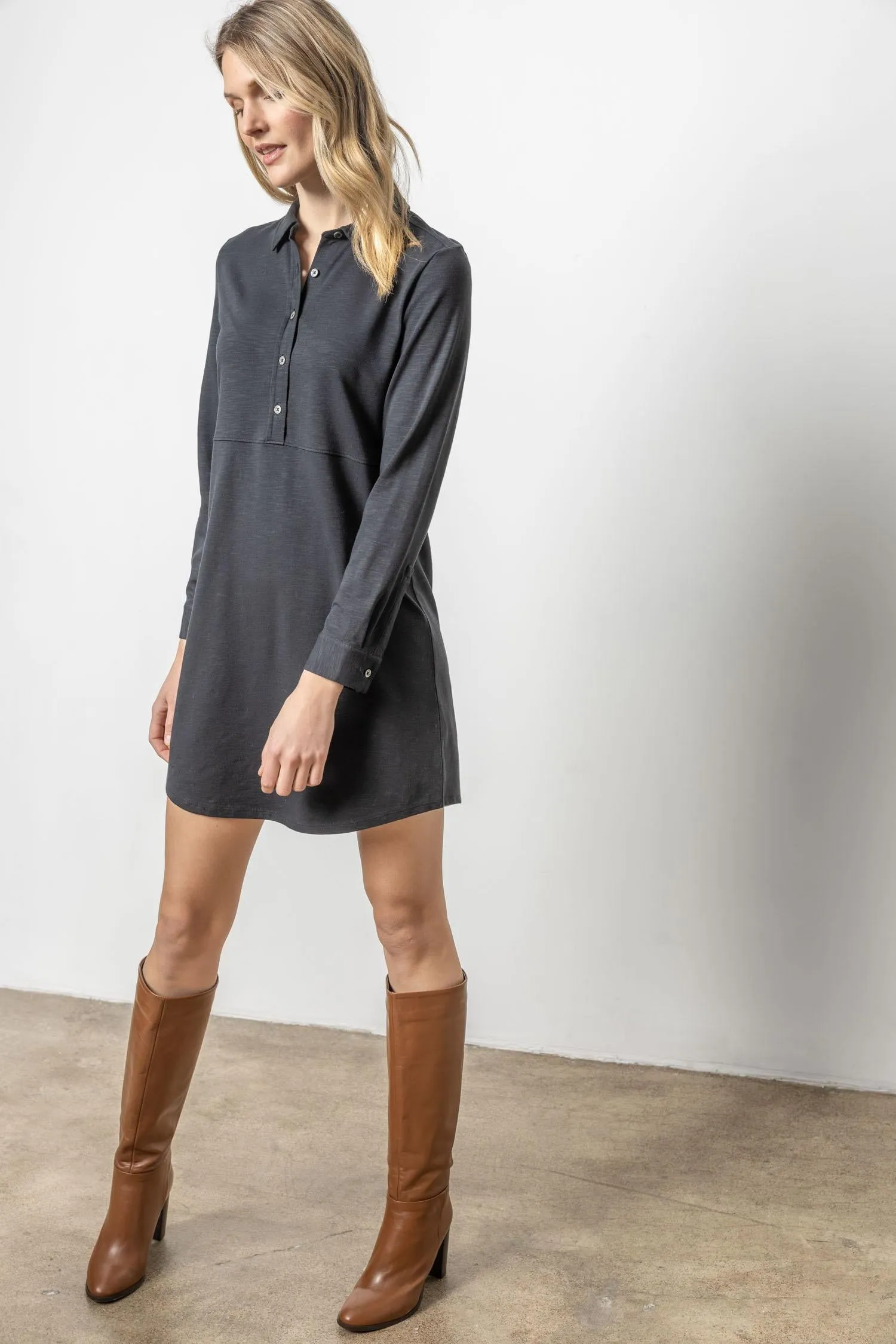 Long Sleeve Seamed Shirt Dress