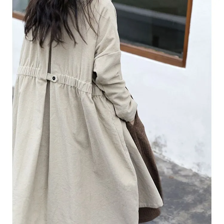 Long Winter Coats for Women, Corduroy Trench, Loose Casual Warm Overcoat