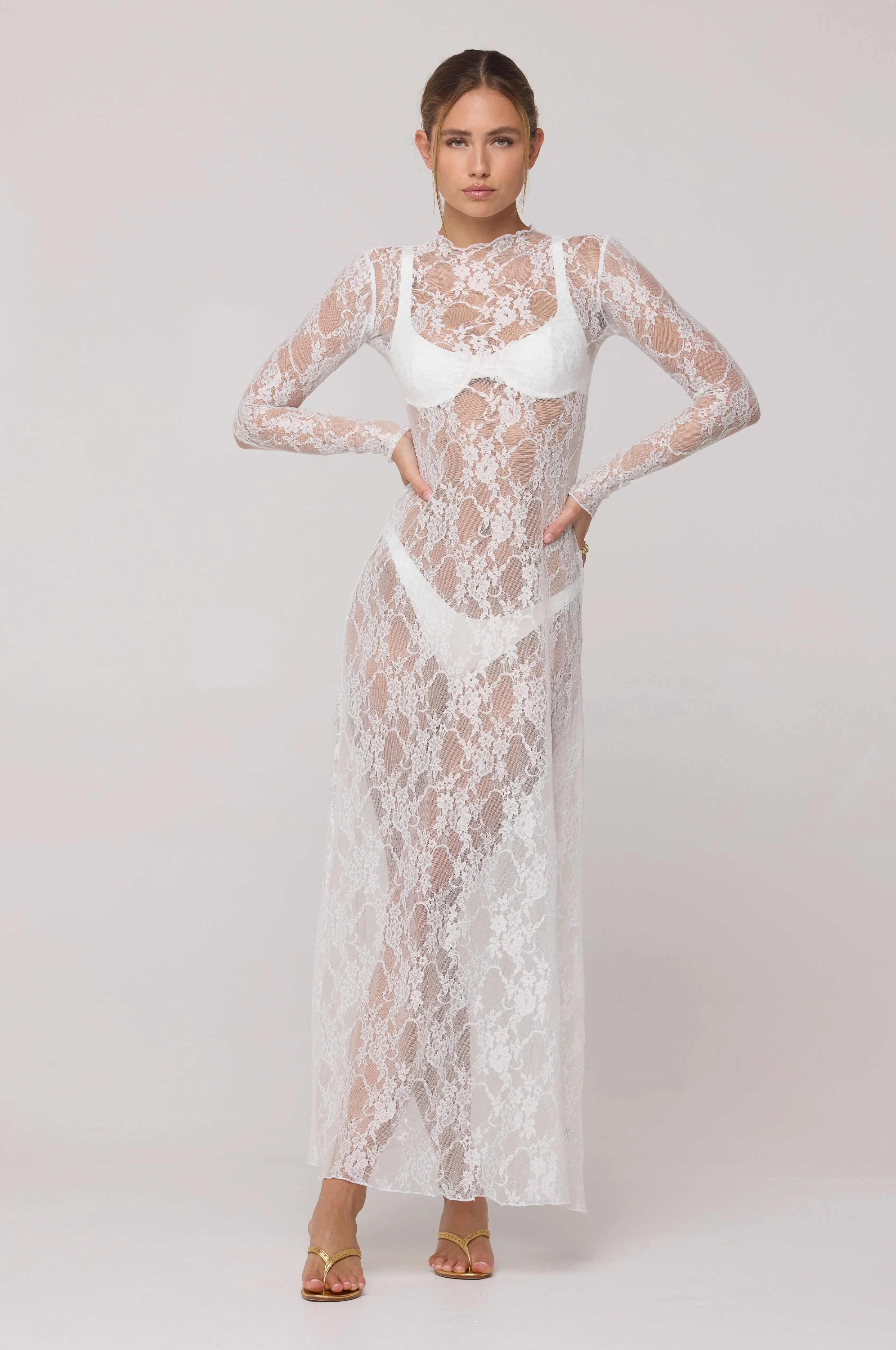 Lyon Lace Dress in White Lace