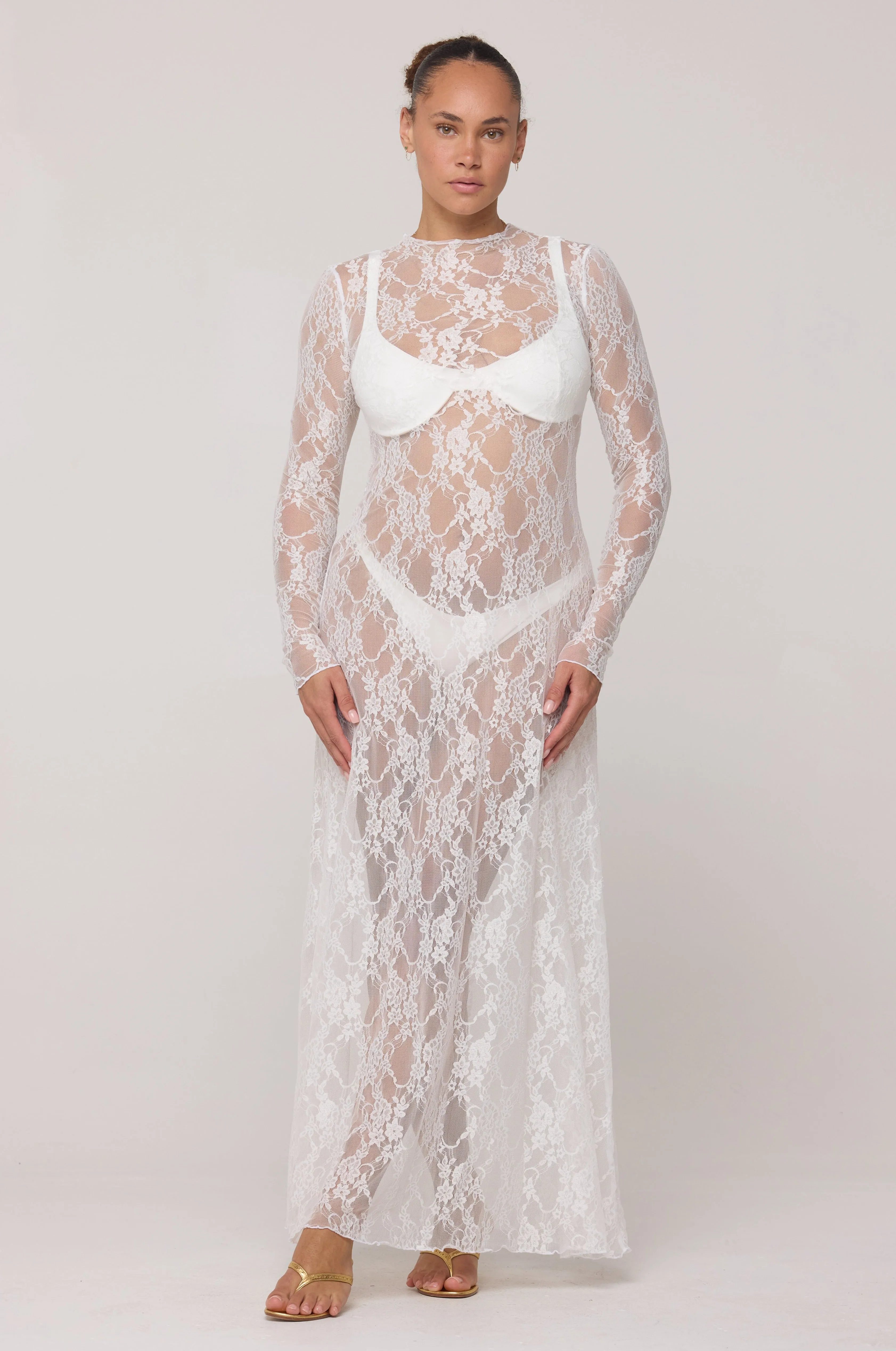 Lyon Lace Dress in White Lace