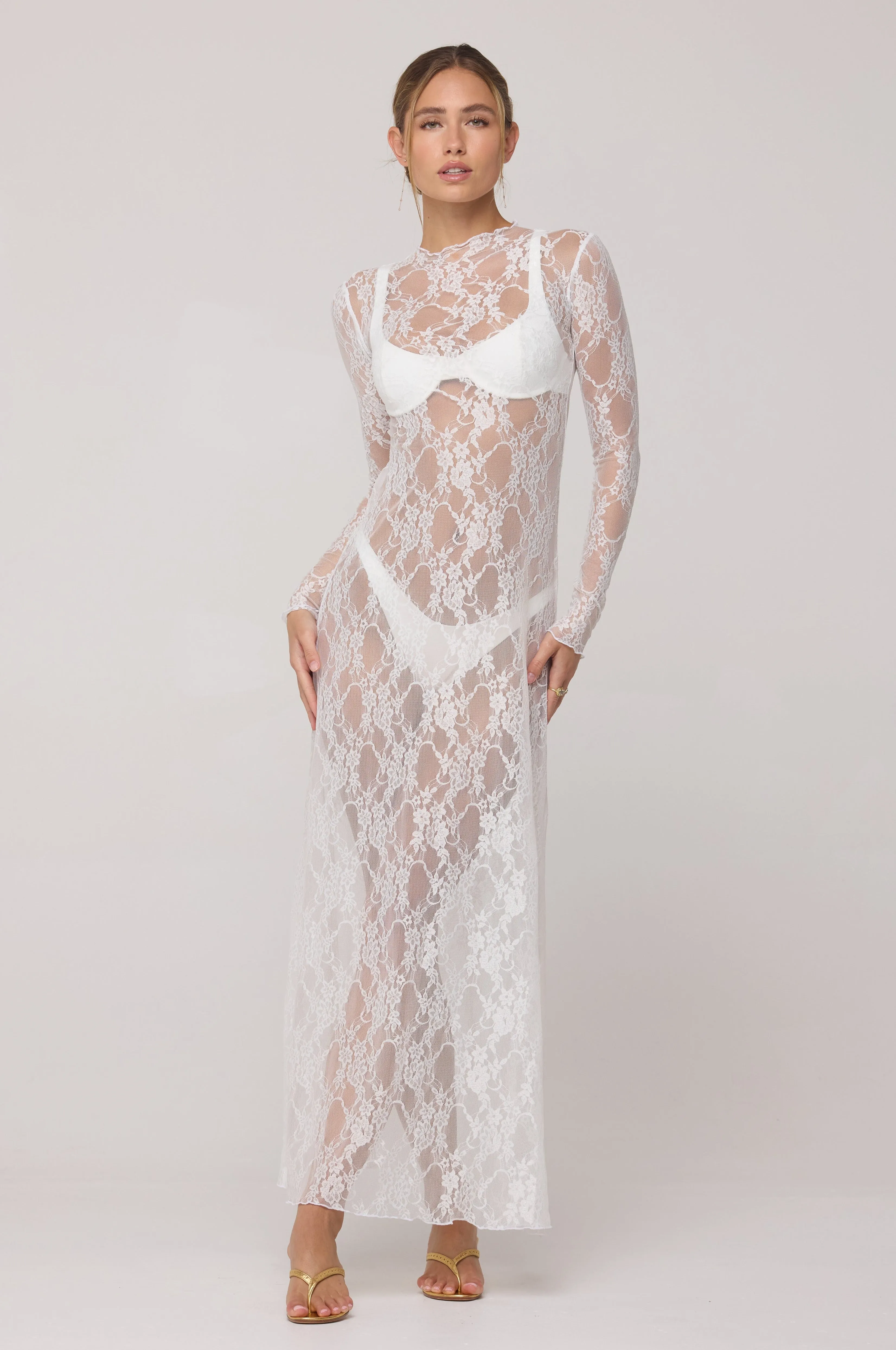 Lyon Lace Dress in White Lace