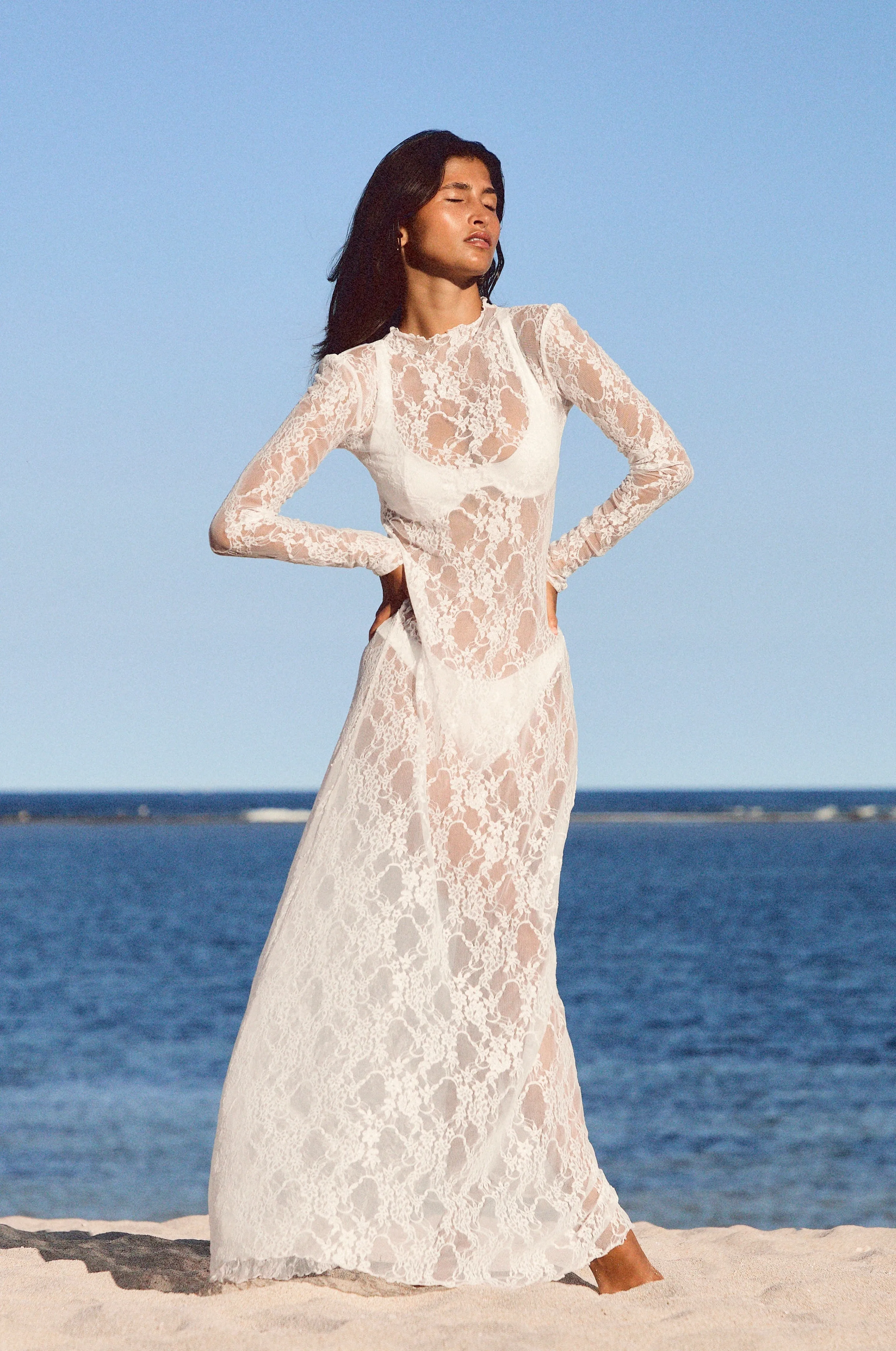 Lyon Lace Dress in White Lace