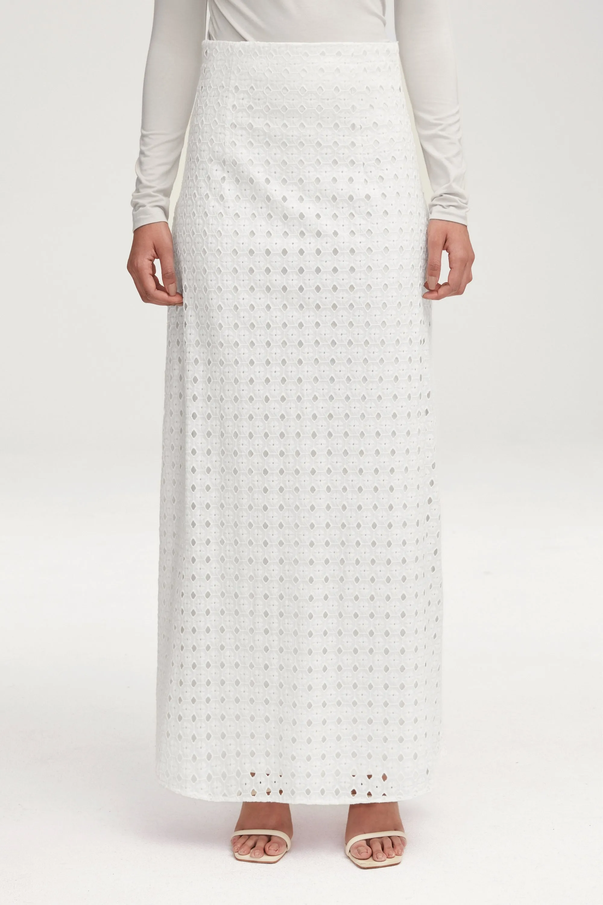 Mamba White Eyelet Maxi Skirt