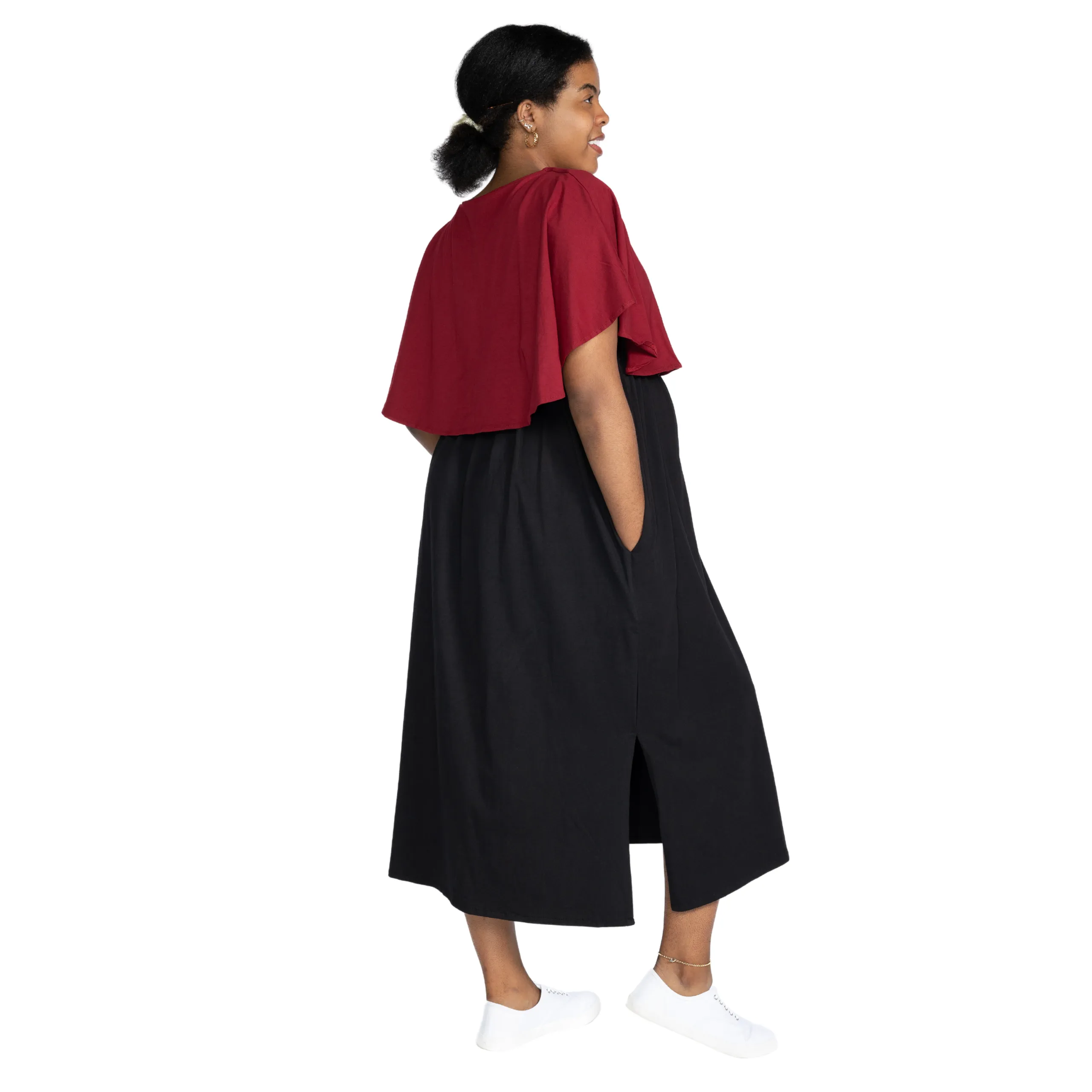 Maroon & Black Nursing Friendly Maternity Maxi Dress [FINAL SALE]