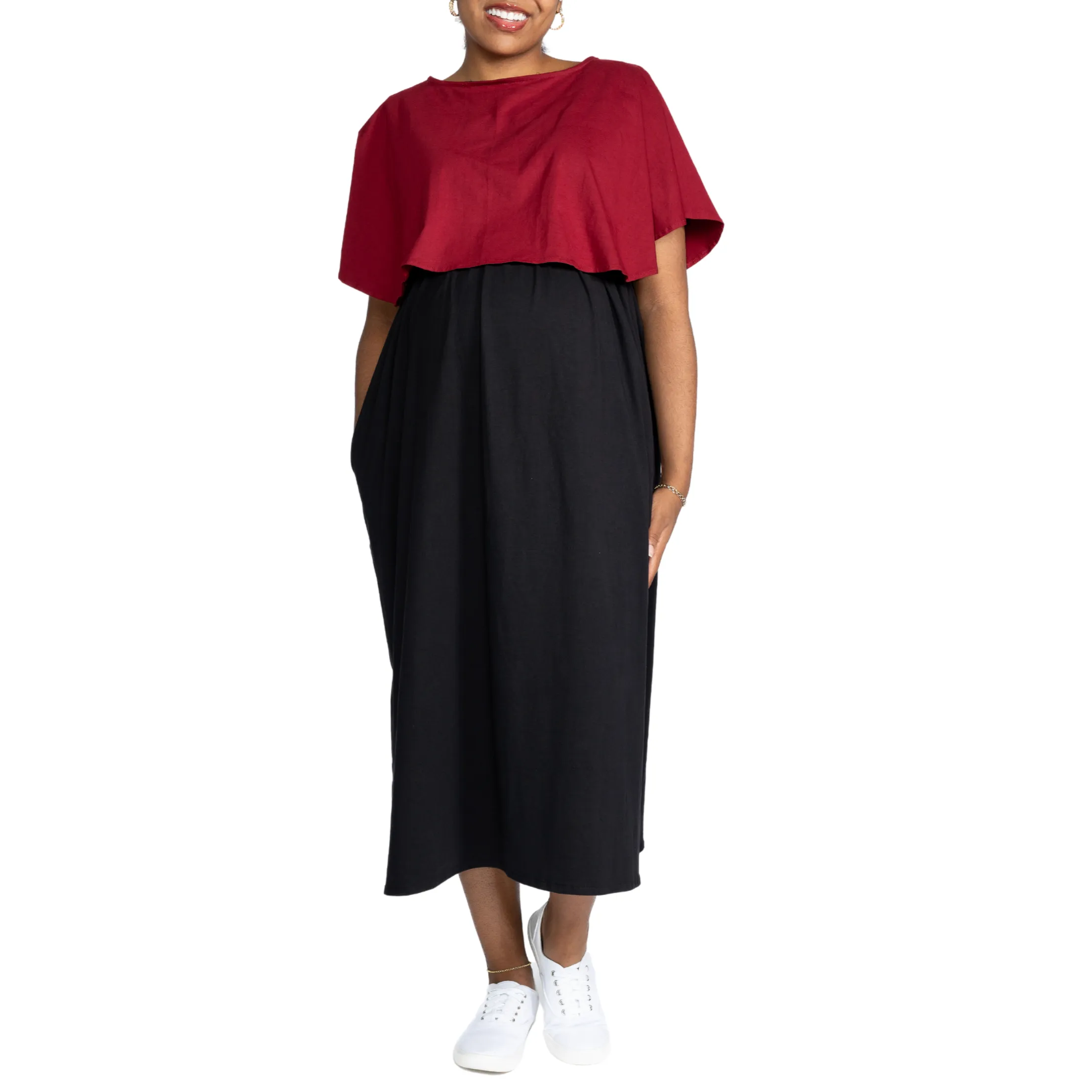 Maroon & Black Nursing Friendly Maternity Maxi Dress [FINAL SALE]