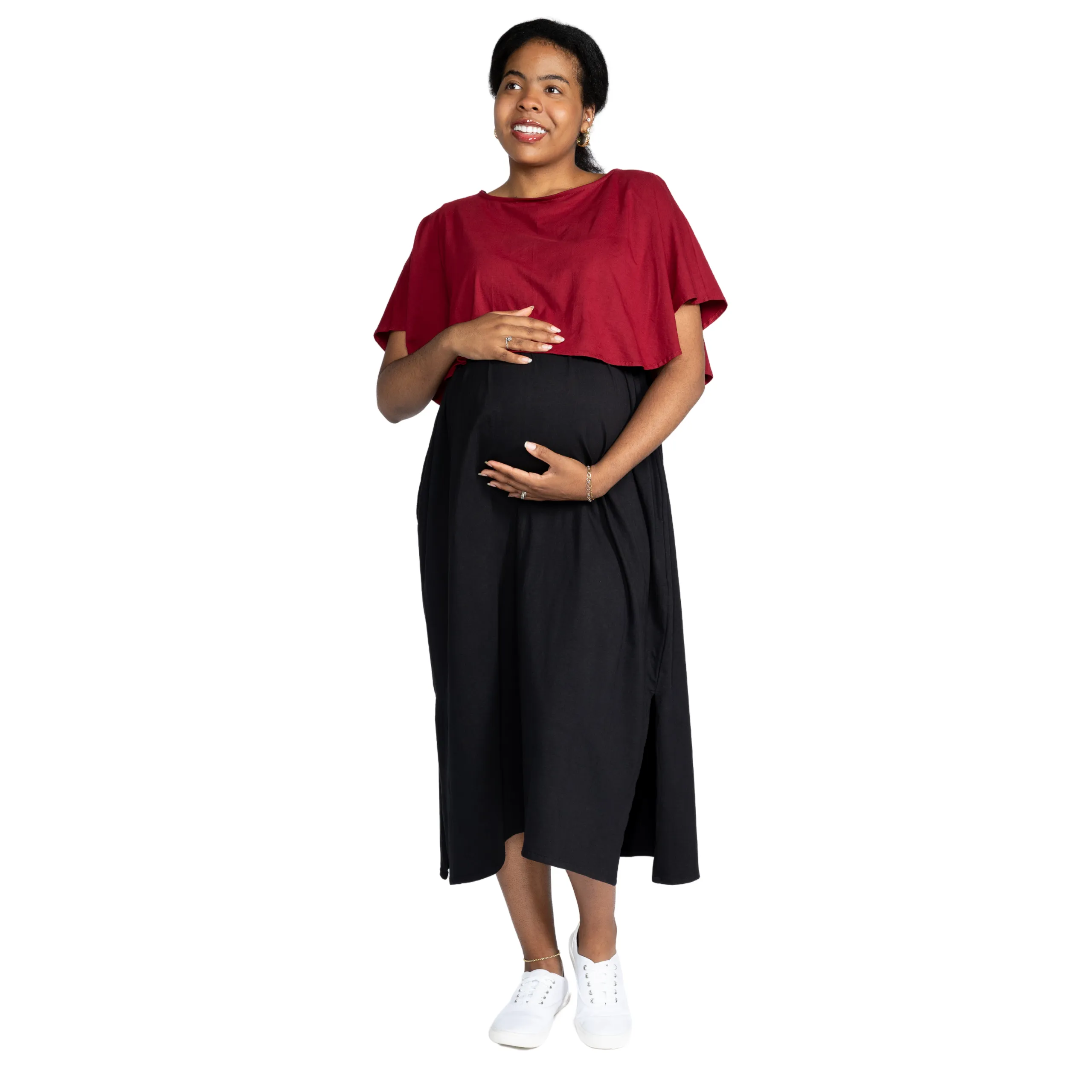 Maroon & Black Nursing Friendly Maternity Maxi Dress [FINAL SALE]