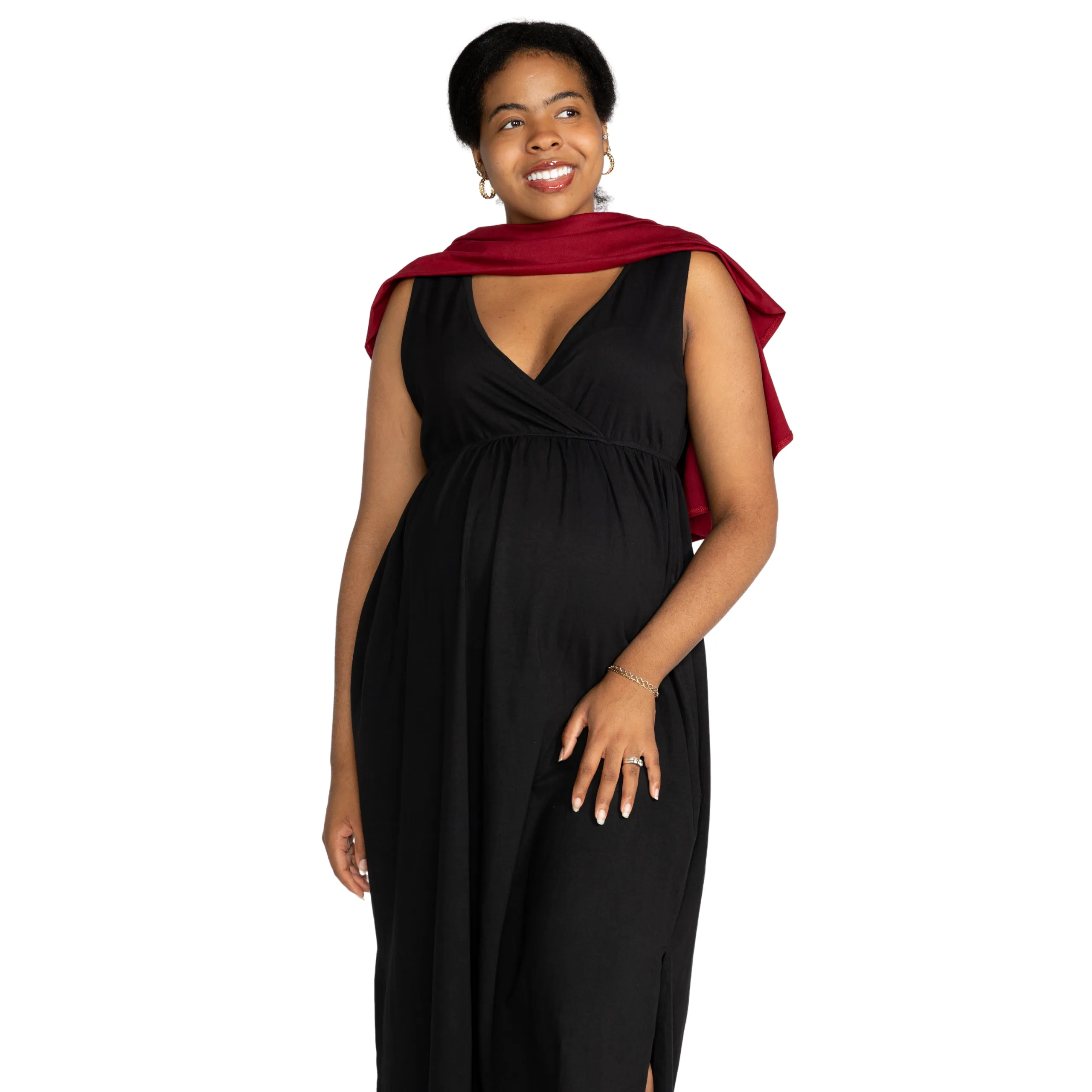 Maroon & Black Nursing Friendly Maternity Maxi Dress [FINAL SALE]