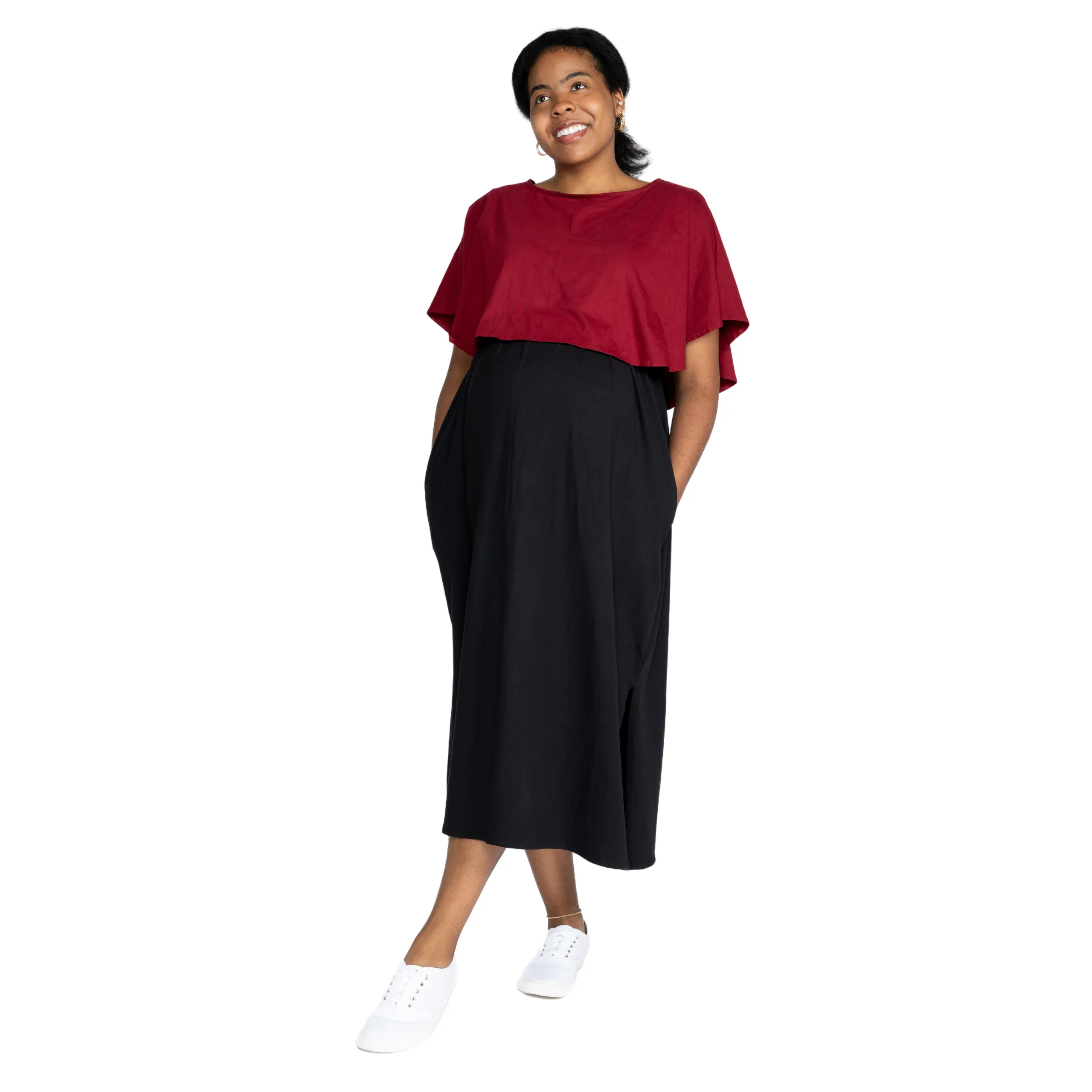 Maroon & Black Nursing Friendly Maternity Maxi Dress [FINAL SALE]