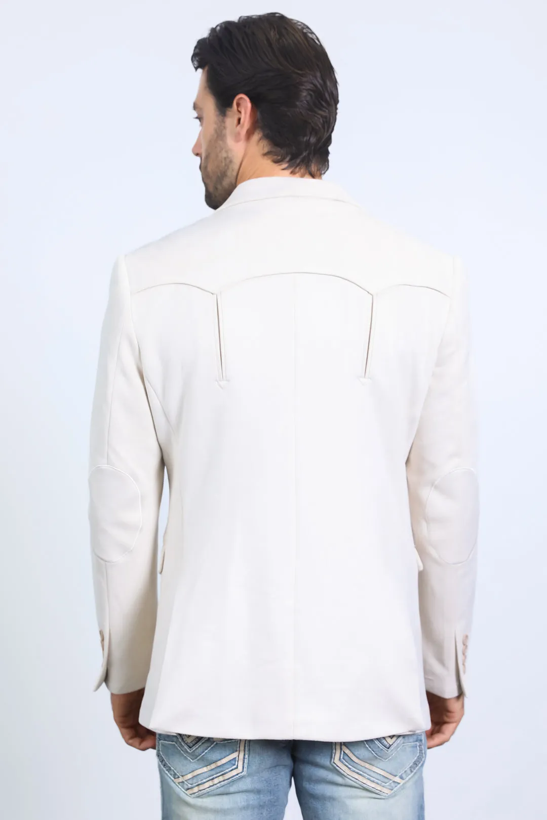 Men's Double Button Faux-Suede Blazer - Off White