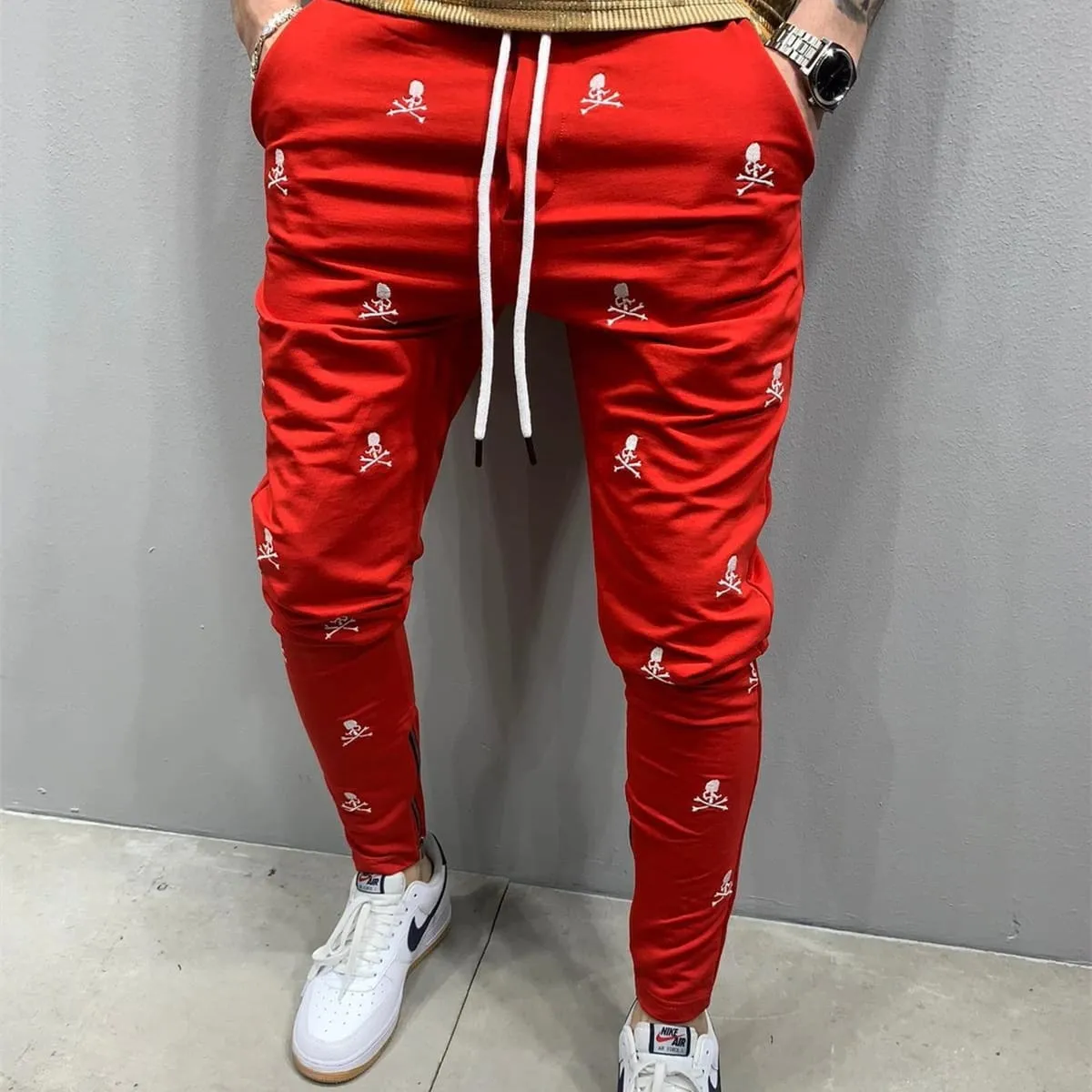 Men's Fashion Drawstring Skull Print Pants