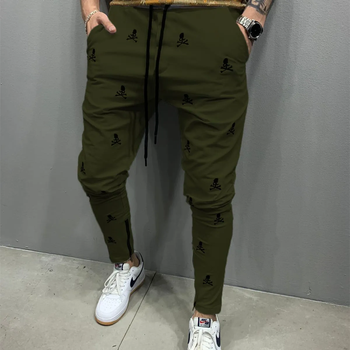 Men's Fashion Drawstring Skull Print Pants