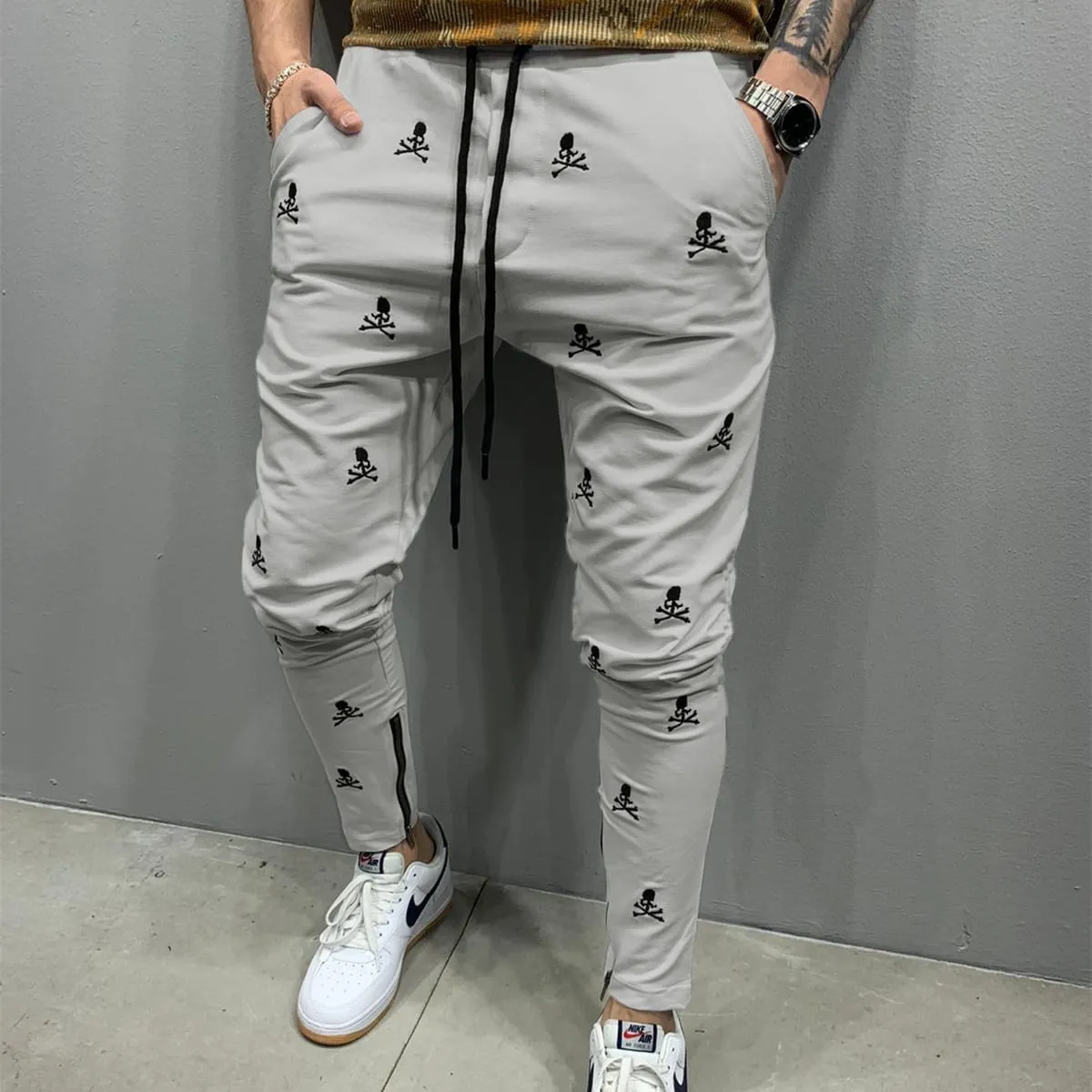 Men's Fashion Drawstring Skull Print Pants