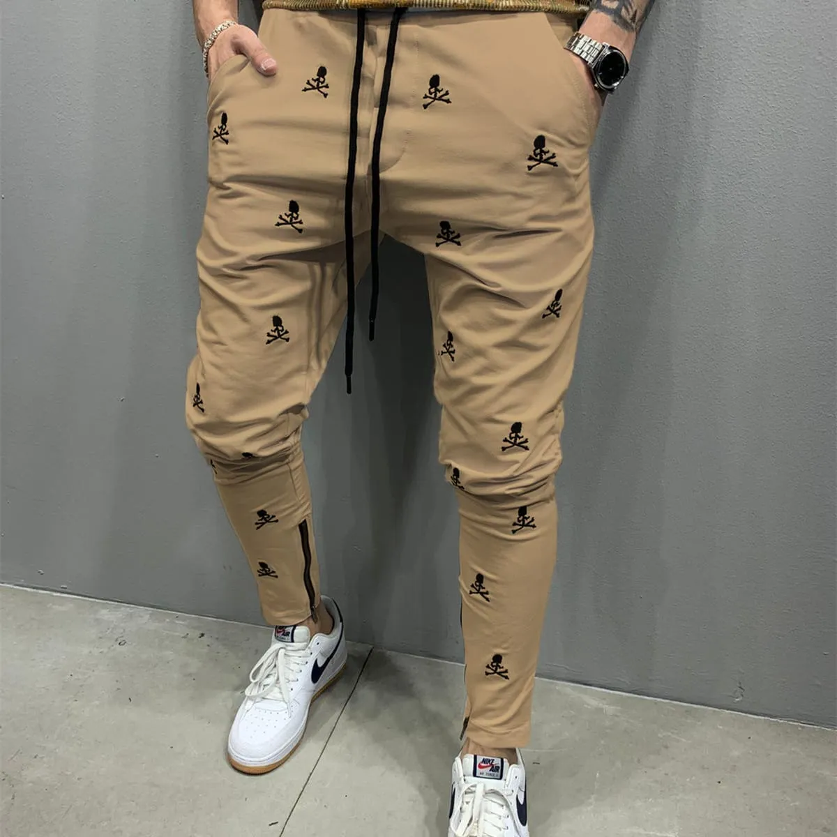 Men's Fashion Drawstring Skull Print Pants