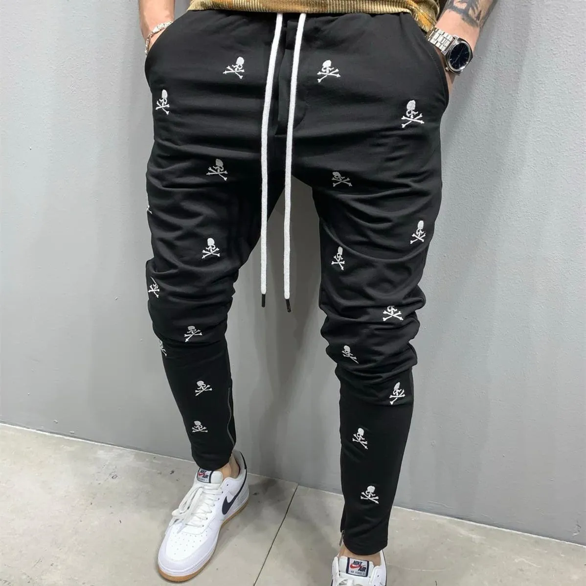 Men's Fashion Drawstring Skull Print Pants