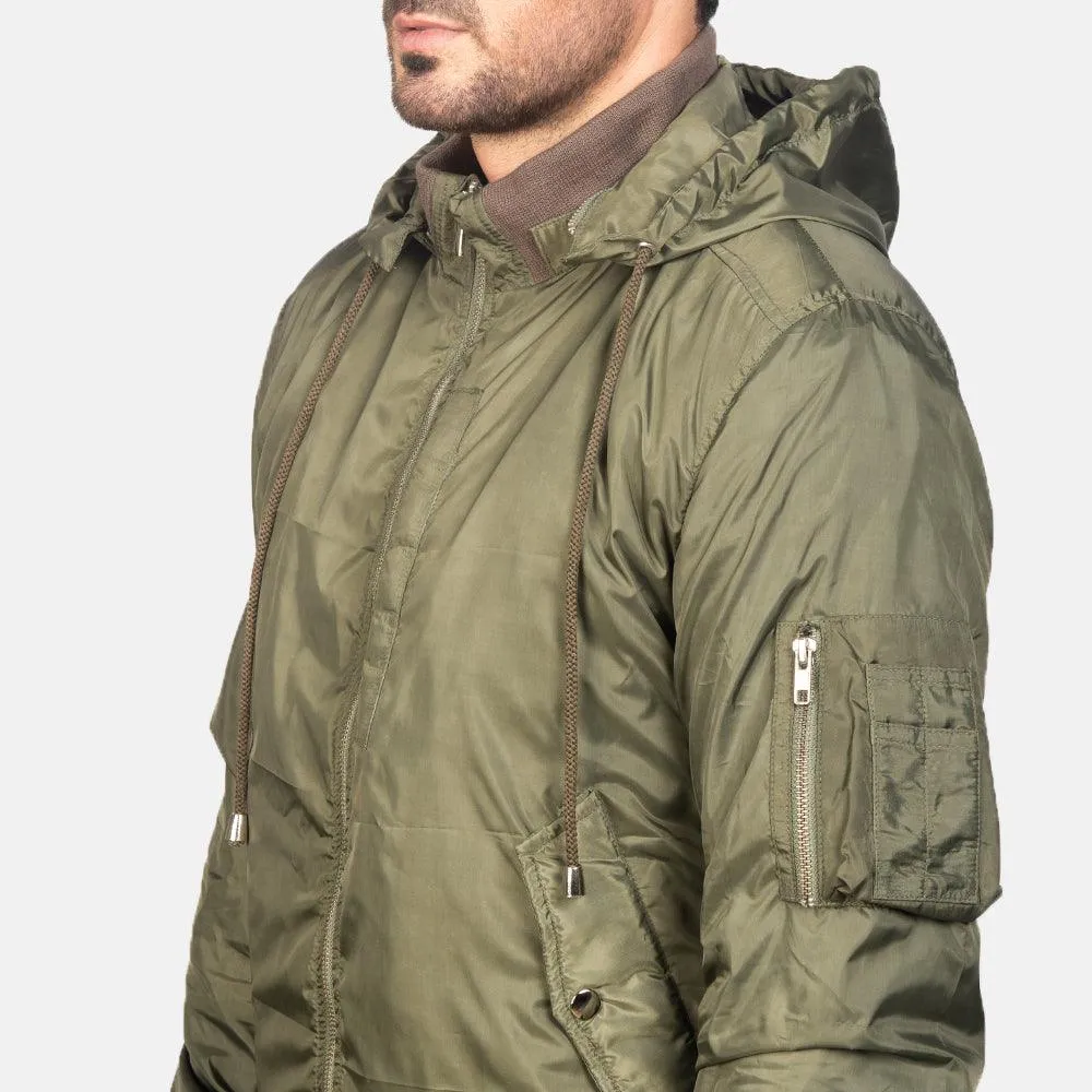 Mens Hanklin Ma-1 Green Hooded Bomber Jacket