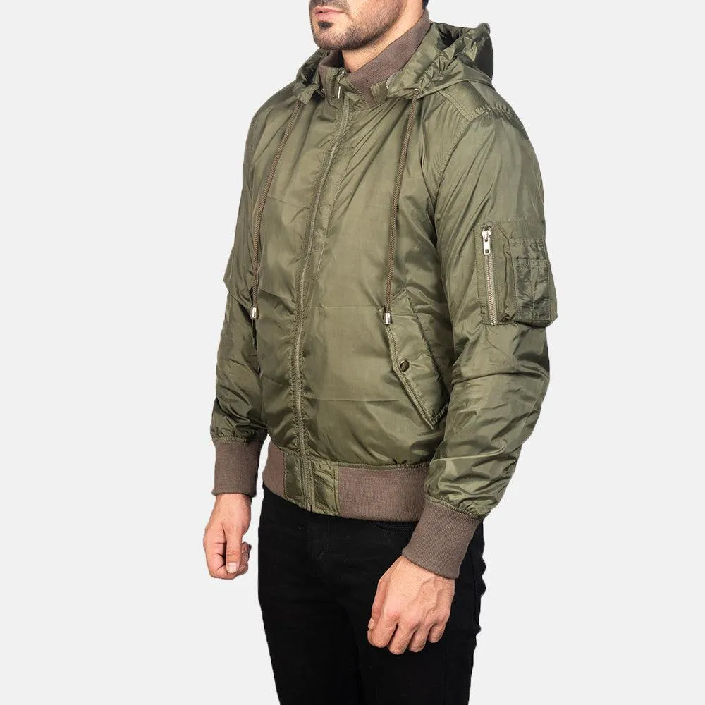 Mens Hanklin Ma-1 Green Hooded Bomber Jacket