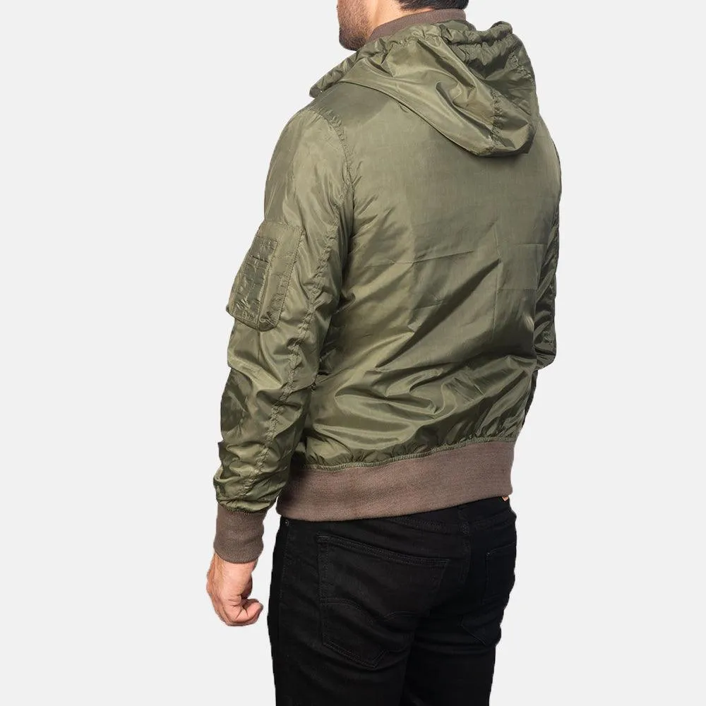 Mens Hanklin Ma-1 Green Hooded Bomber Jacket