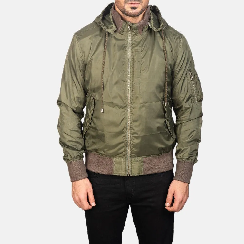 Mens Hanklin Ma-1 Green Hooded Bomber Jacket