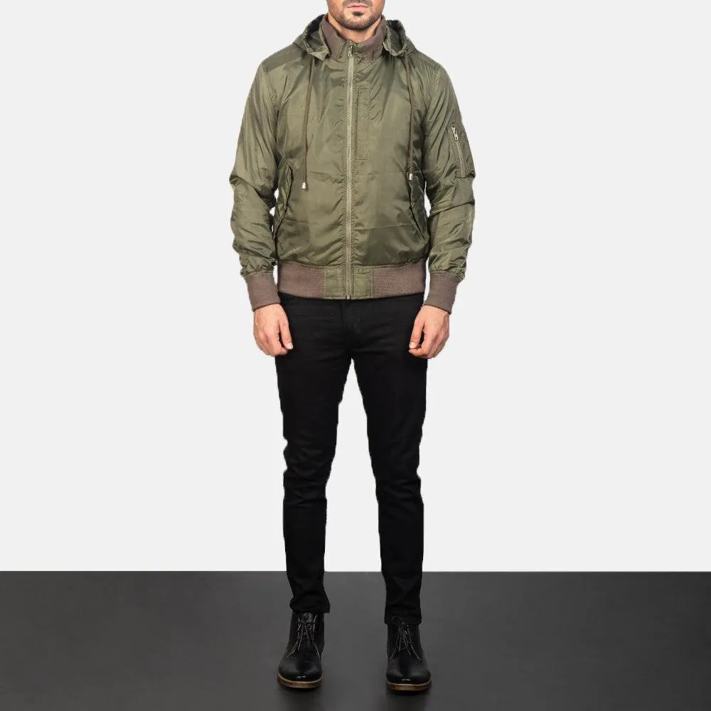 Mens Hanklin Ma-1 Green Hooded Bomber Jacket