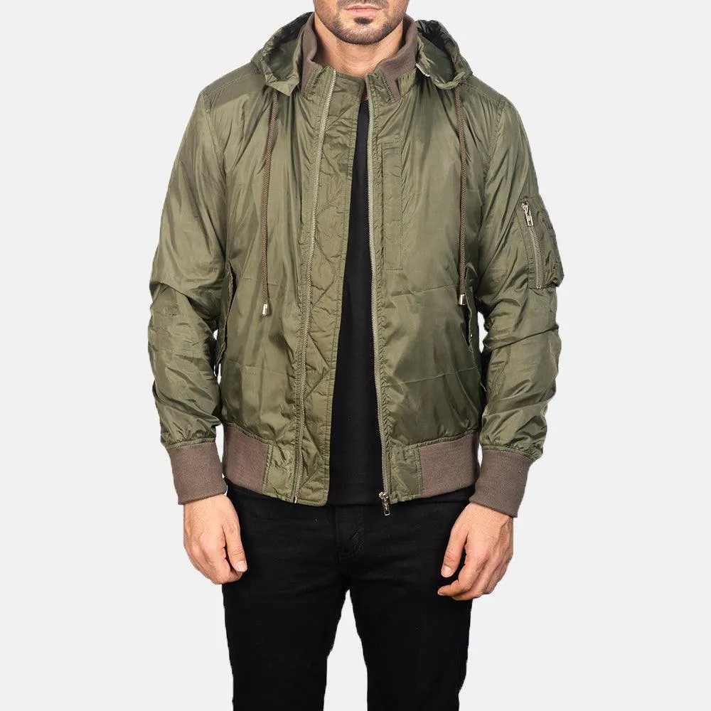 Mens Hanklin Ma-1 Green Hooded Bomber Jacket