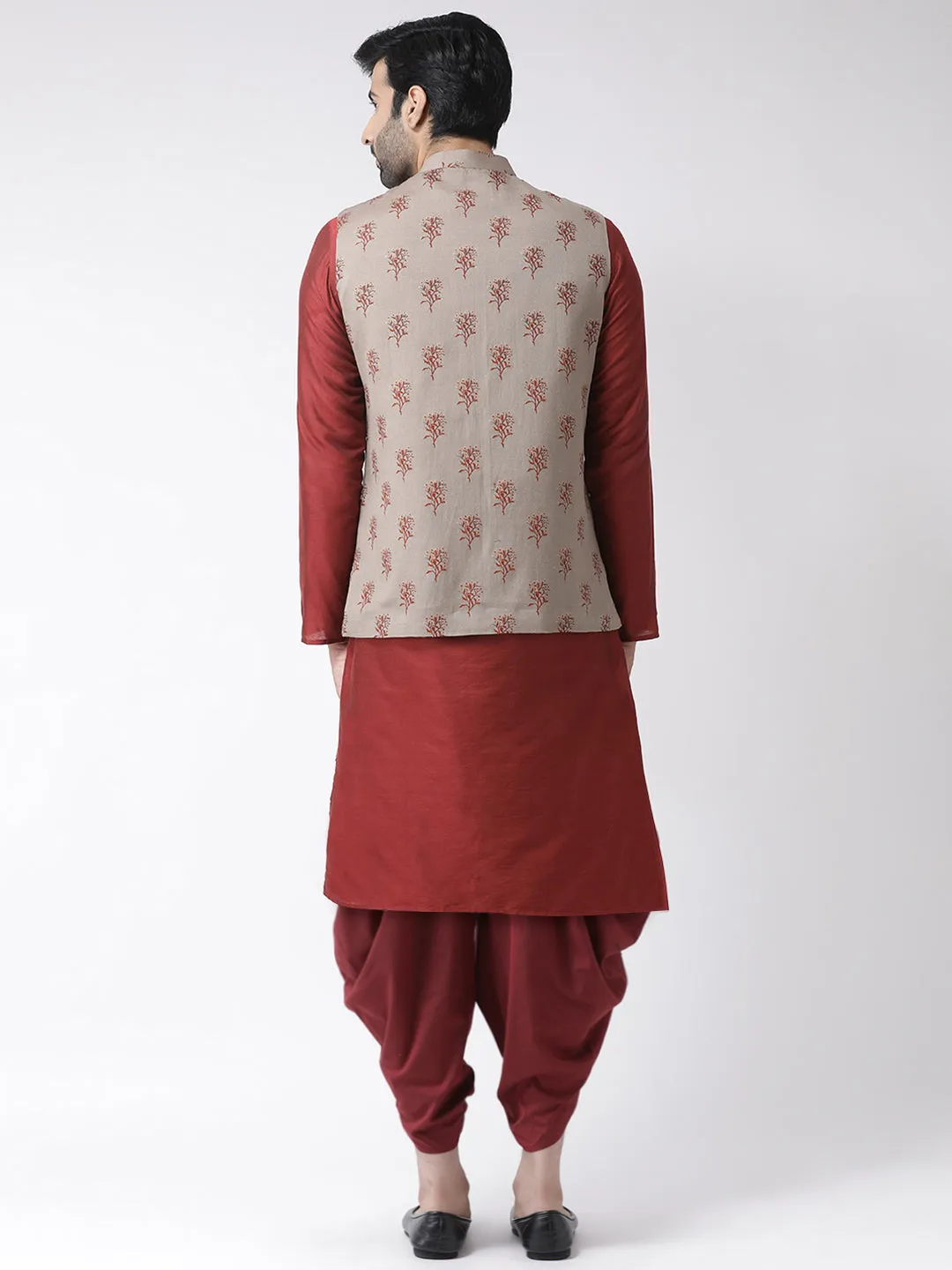 Men's Khaki Kurta Jacket Dhoti Set