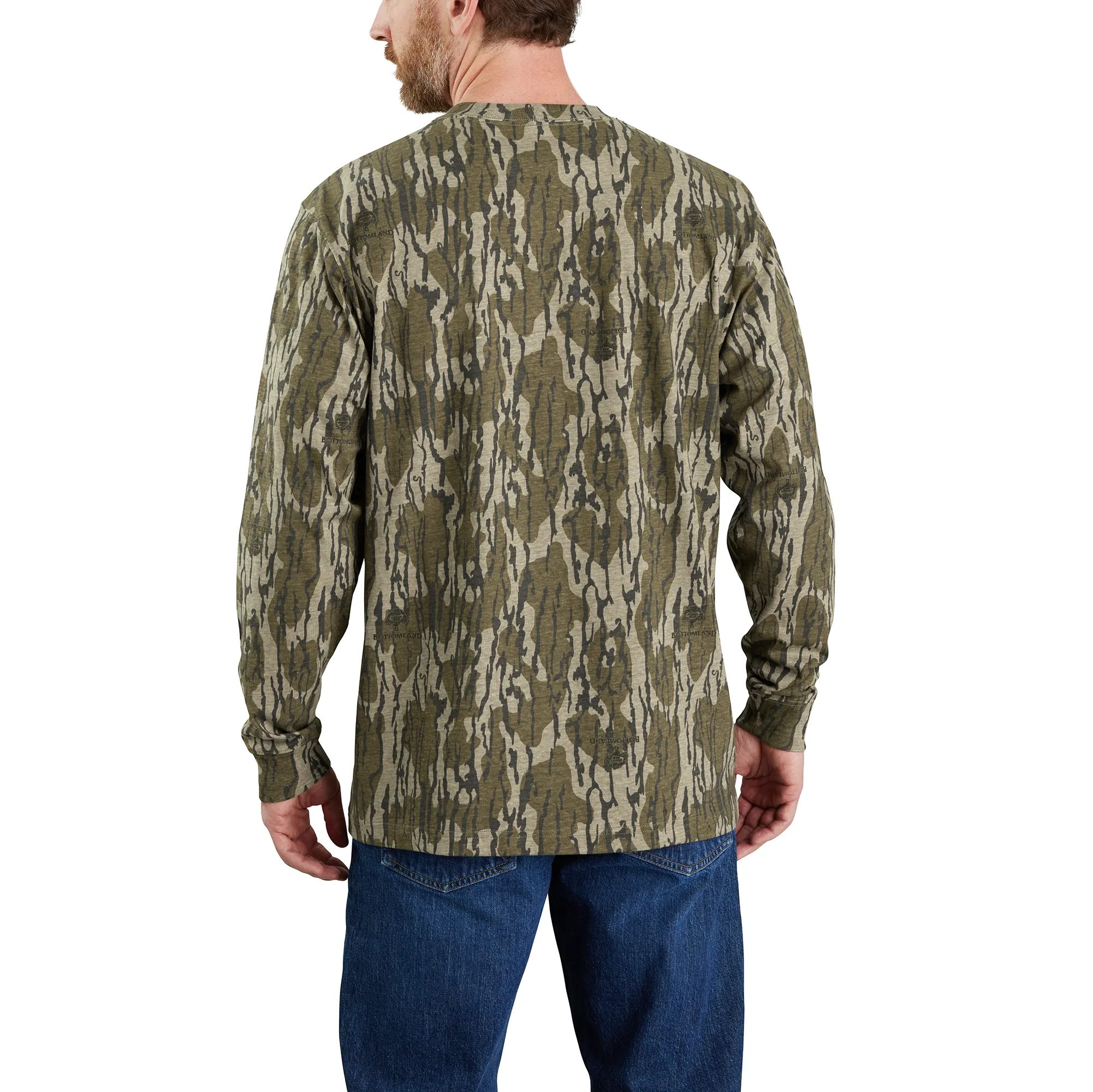 Men's Loose Fit Heavyweight Long-Sleeve Pocket Camo Logo Graphic T-Shirt