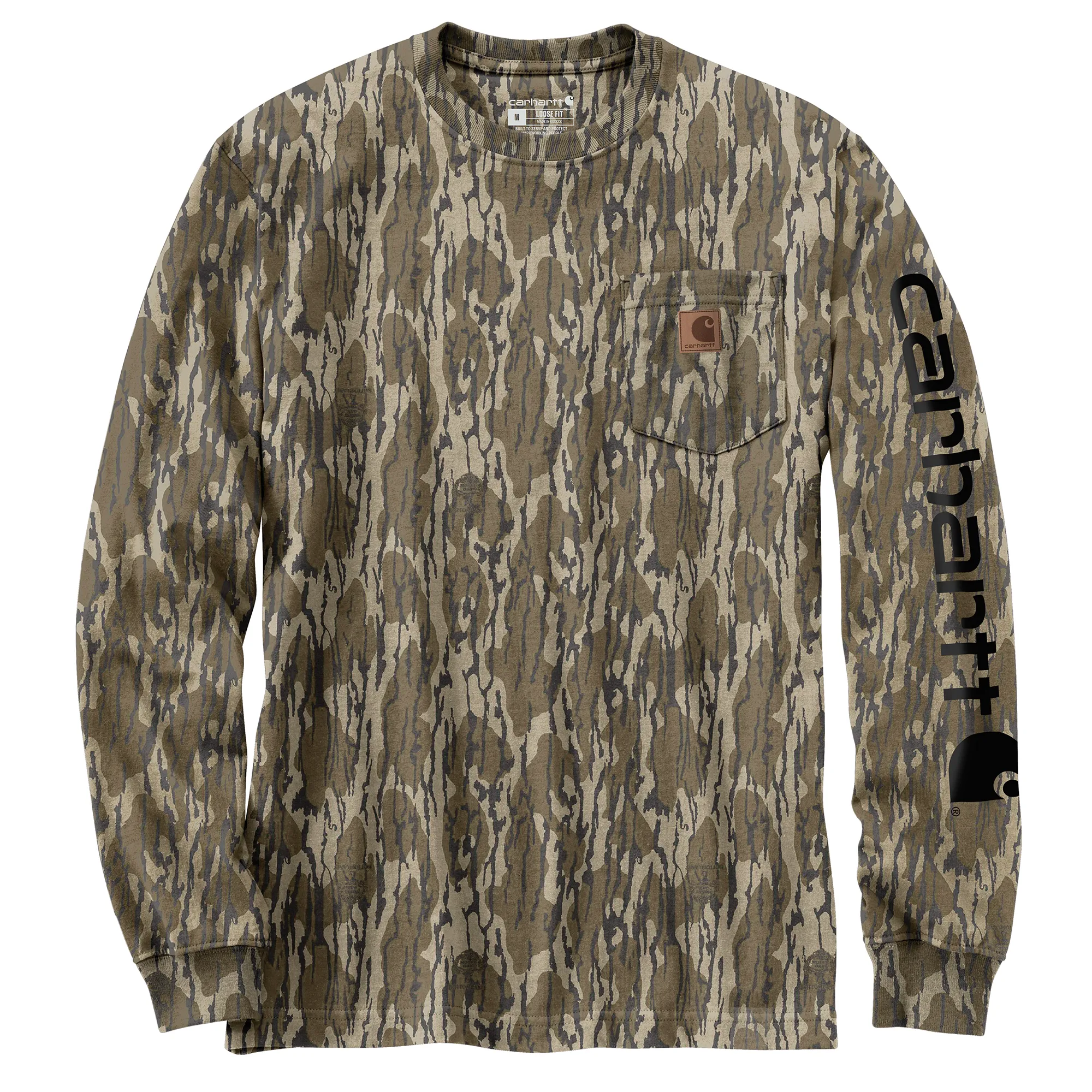 Men's Loose Fit Heavyweight Long-Sleeve Pocket Camo Logo Graphic T-Shirt