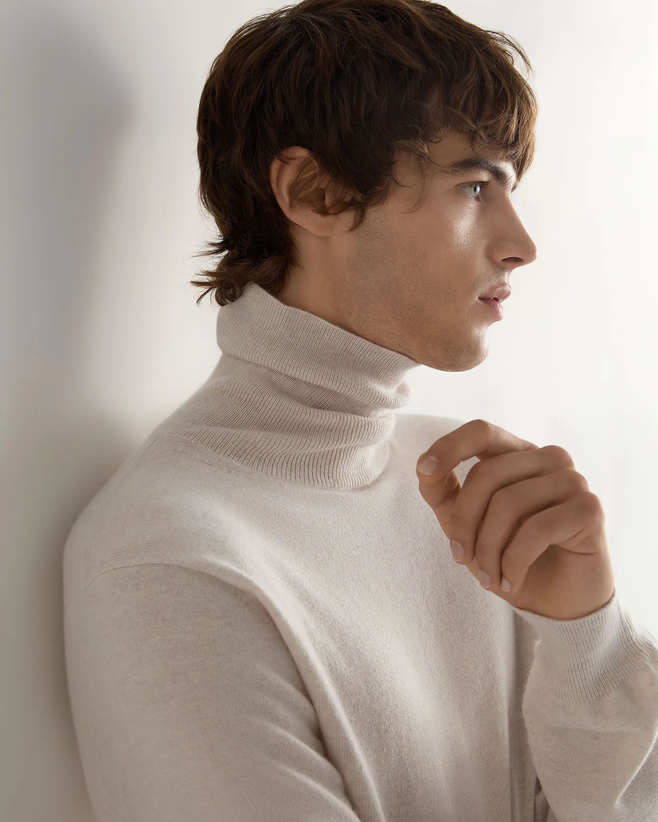 Men's Trafalgar Roll Neck Cashmere Jumper Frost White