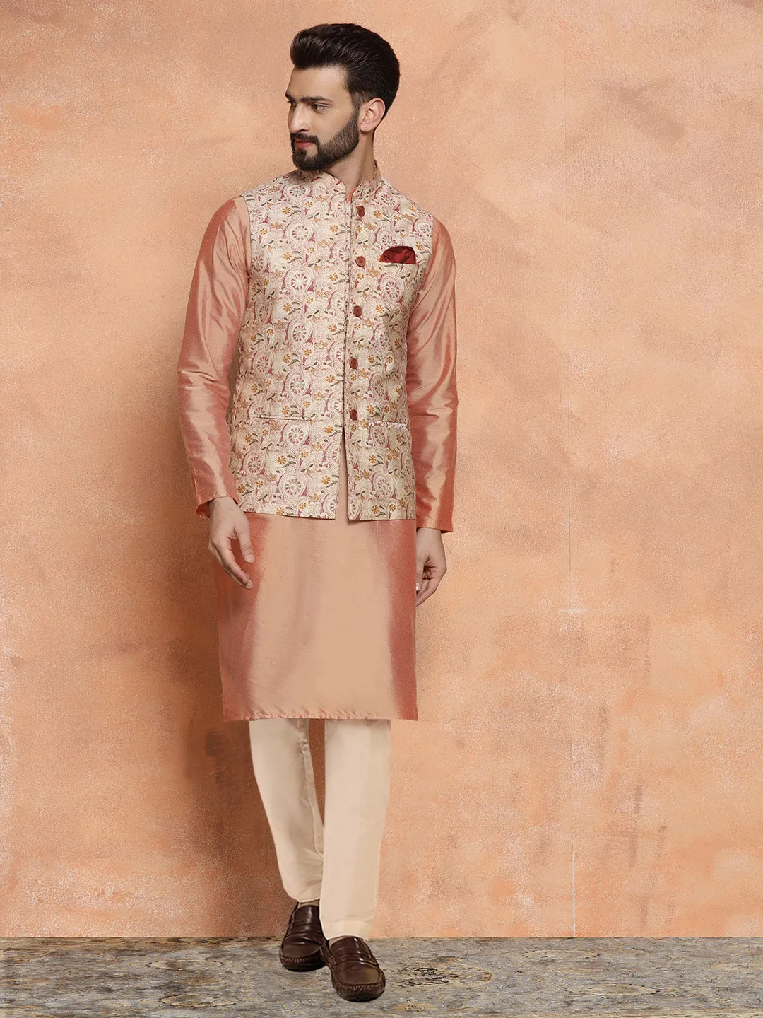 Men's White Kurta Jacket Trouser Set