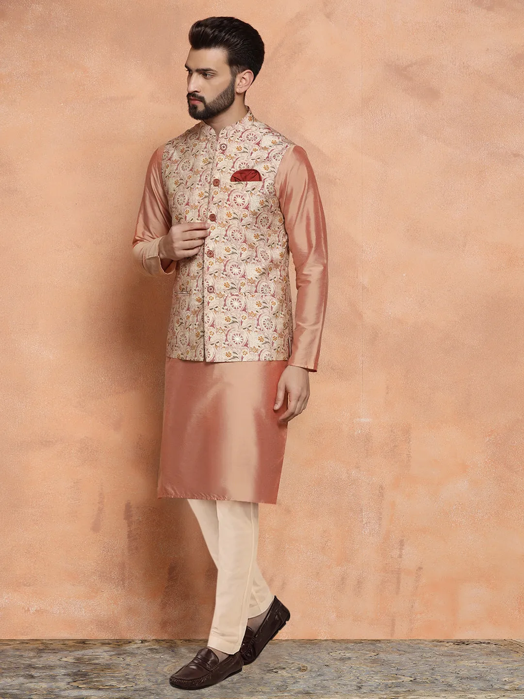 Men's White Kurta Jacket Trouser Set