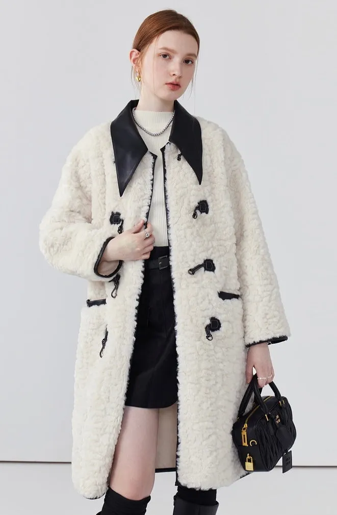 Mid-length off-white fur coat loose faux fur one-piece coat