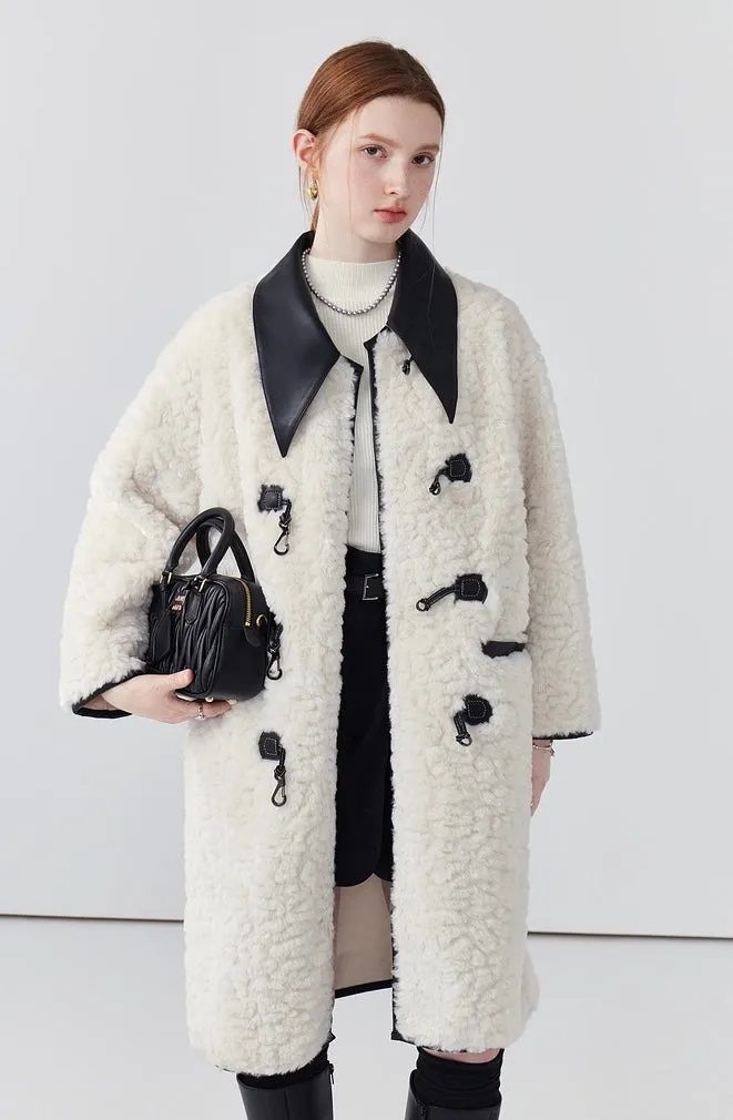 Mid-length off-white fur coat loose faux fur one-piece coat