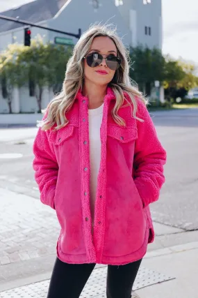 Minnesota Mix Sherpa and Faux Suede Shacket - Hot Pink