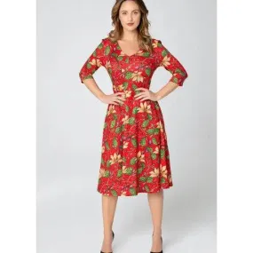 Miss Lulo Pamela Swing Dress in Red Floral Print