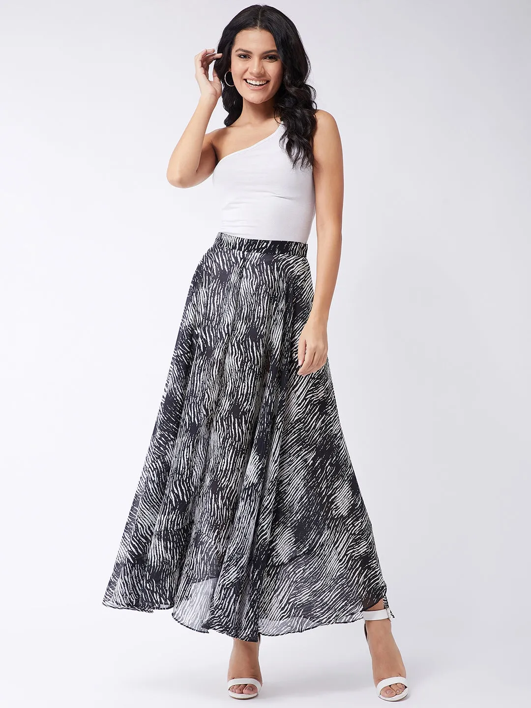 Monochromatic Abstract Print Skirt