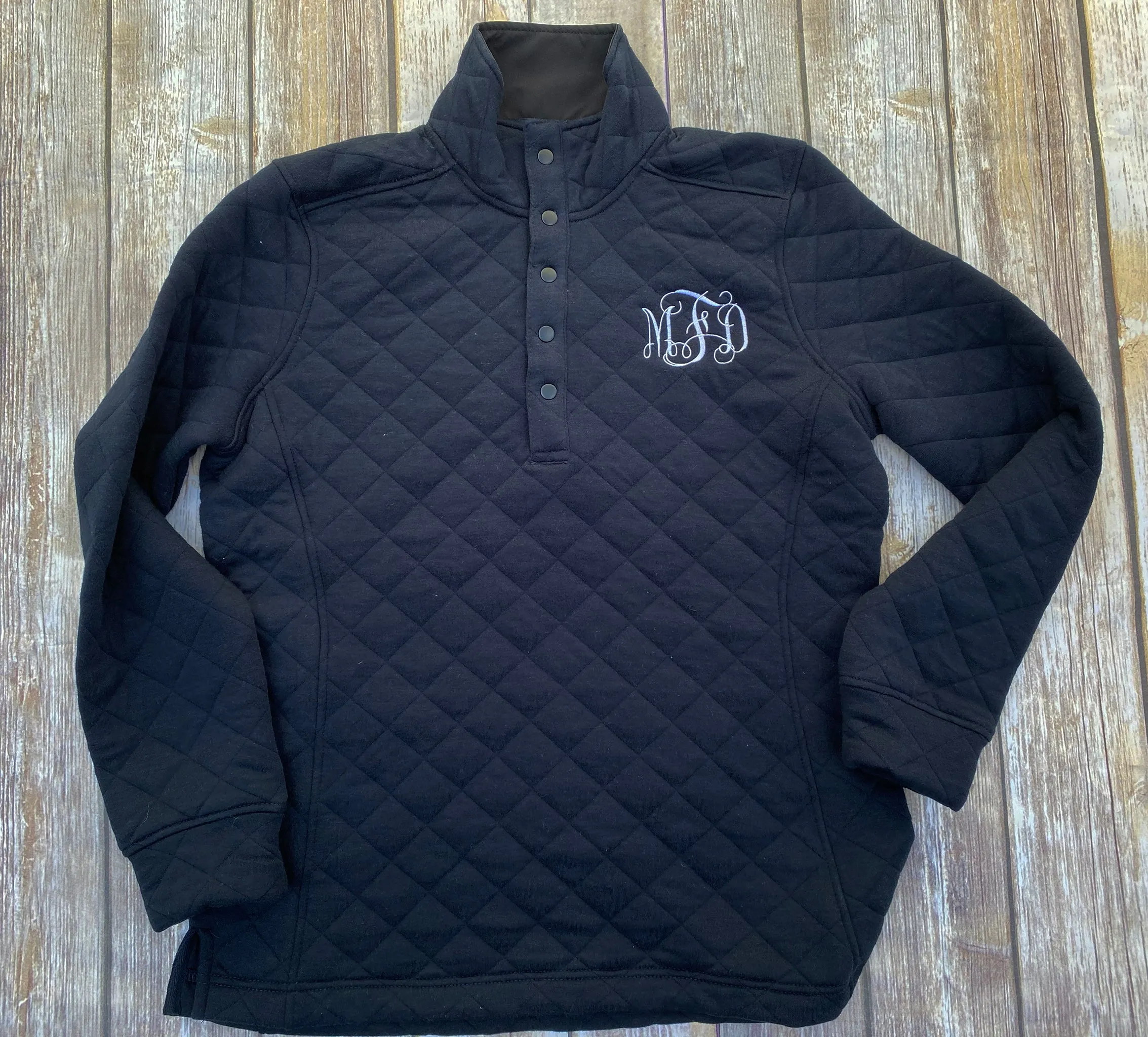 Monogrammed Quilted Snap Pullover