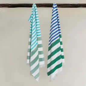 Mush 100% Bamboo Extra Large Cabana Style Turkish Towel - (90 X 160 Cms) - Ideal for Beach, Bath, Pool, Gym, Dress Towel Etc (Aqua Light Green & Blue Dark Green XL- Pack of 2)