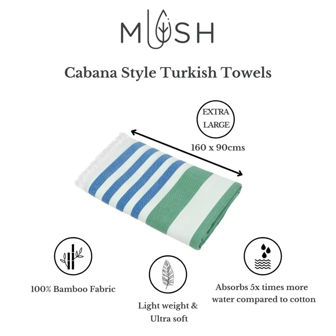 Mush 100% Bamboo Extra Large Cabana Style Turkish Towel - (90 X 160 Cms) - Ideal for Beach, Bath, Pool, Gym, Dress Towel Etc (Light Green Grey & Aqua Light Green XL- Pack of 2)