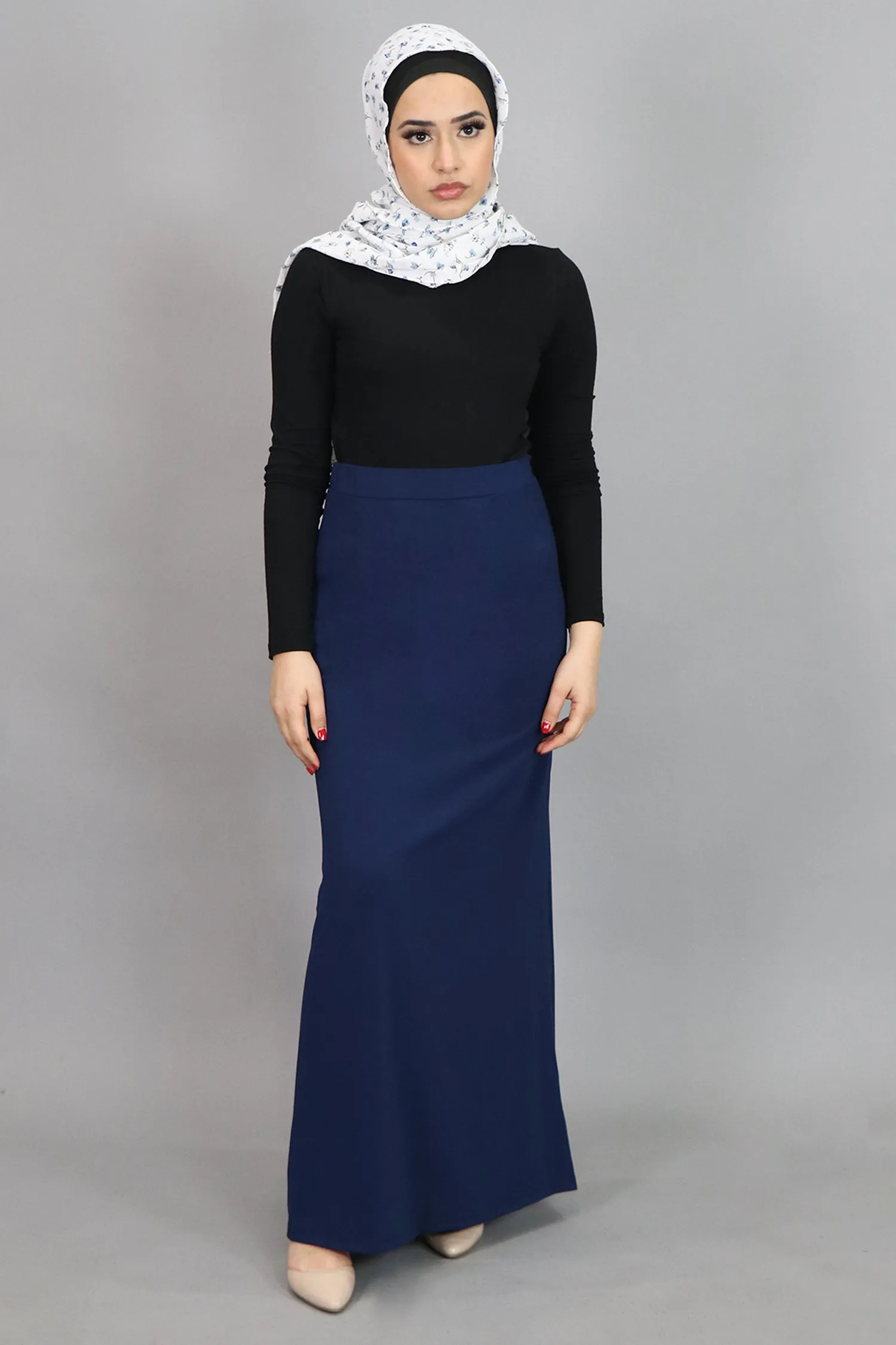 Navy Blue Spandex Maxi Skirt