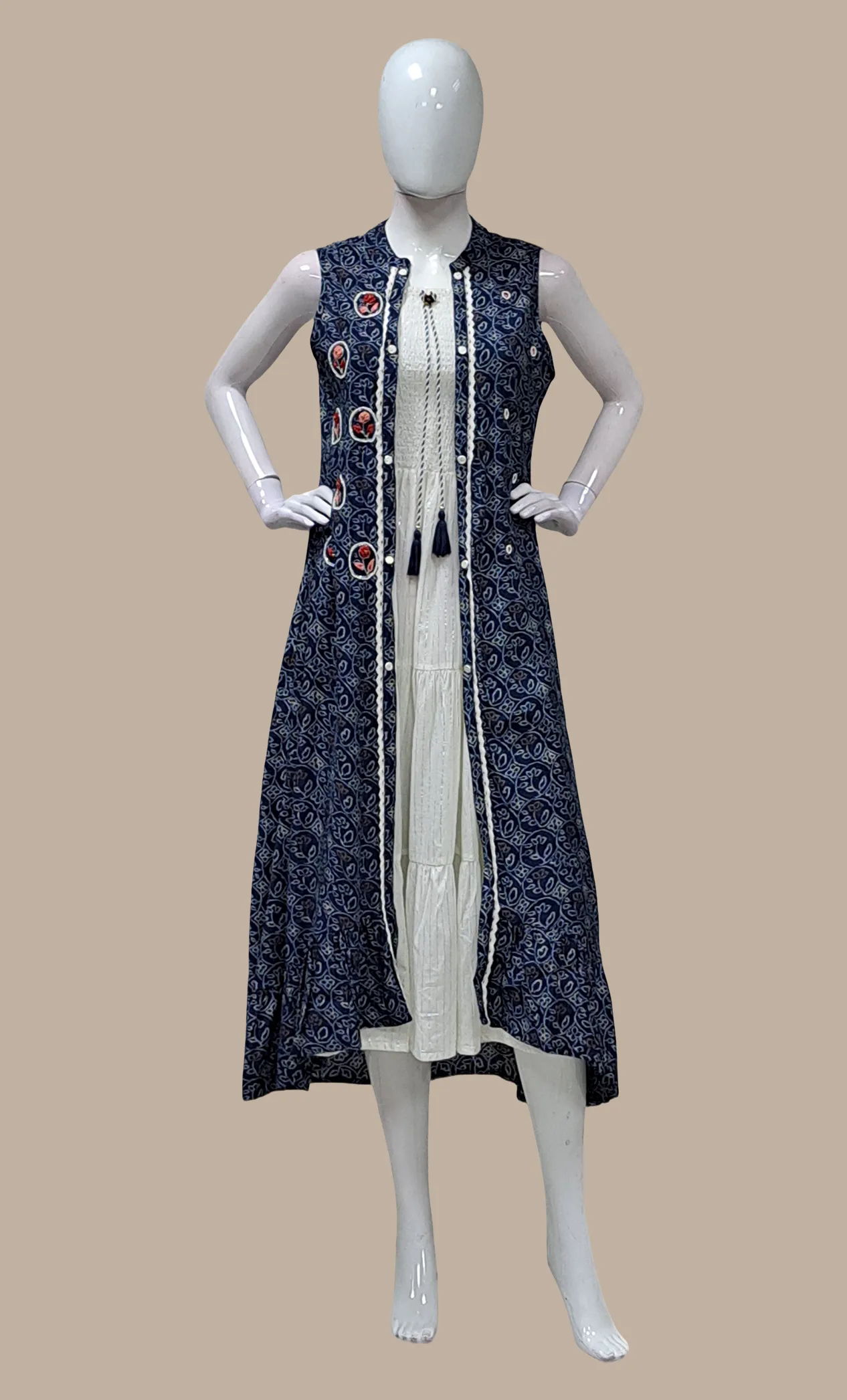 Navy Printed Fusion Kurti Dress