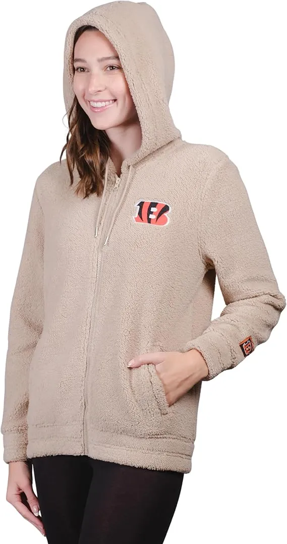 NFL Official Women's Super Soft Sherpa Full Zip Hoodie Sweatshirt Jacket|Cincinnati Bengals