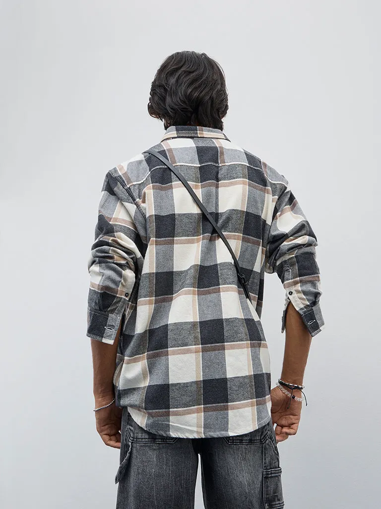 Nuon Charcoal Checkered Relaxed-Fit Shirt