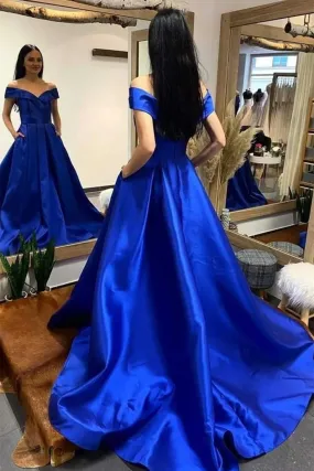 Off Shoulder Royal Blue/Purple/White Long Prom Dress, Royal Blue/Purple/White Formal Graduation Evening Dress A1650