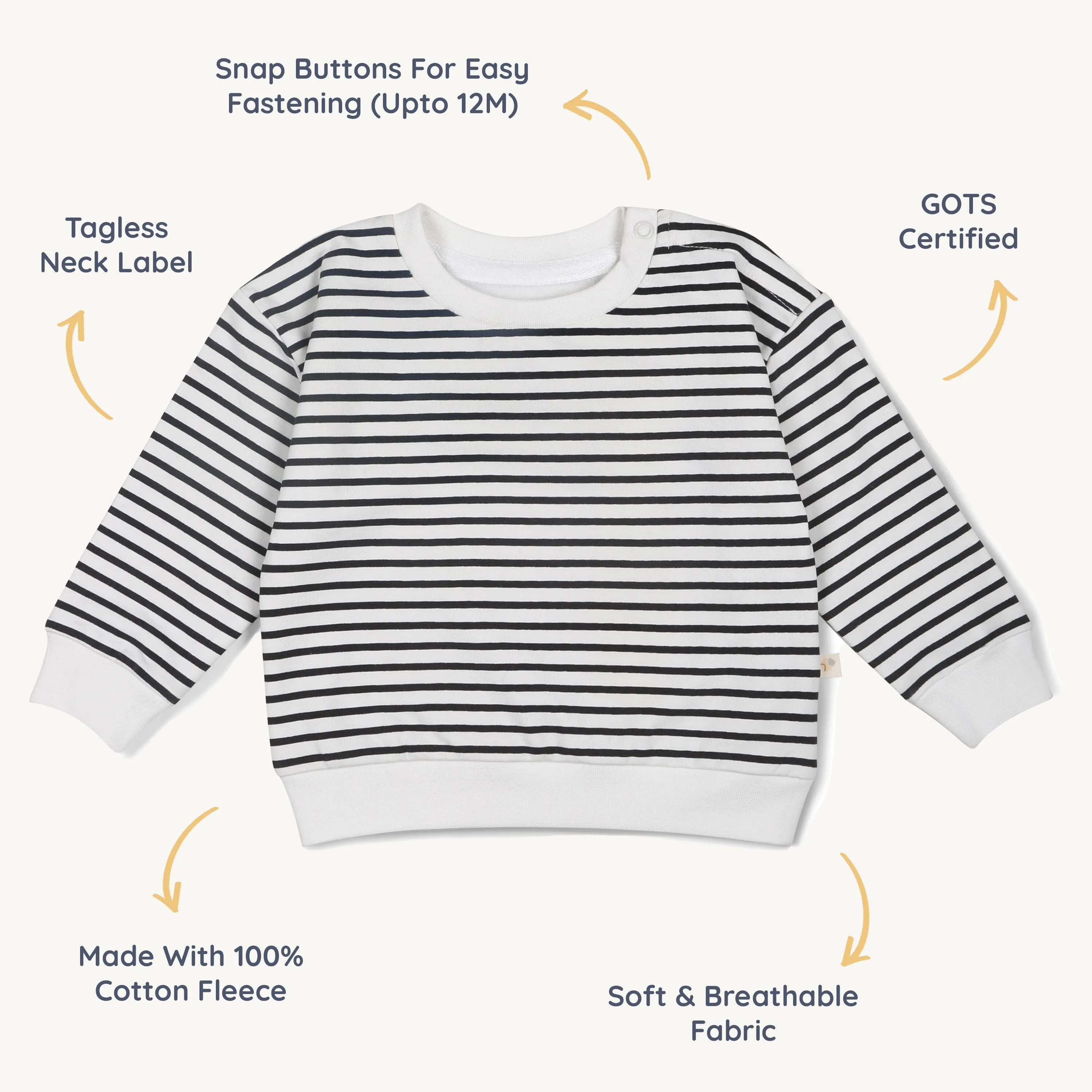 Organic Fleece Sweatshirt | Black Stripes