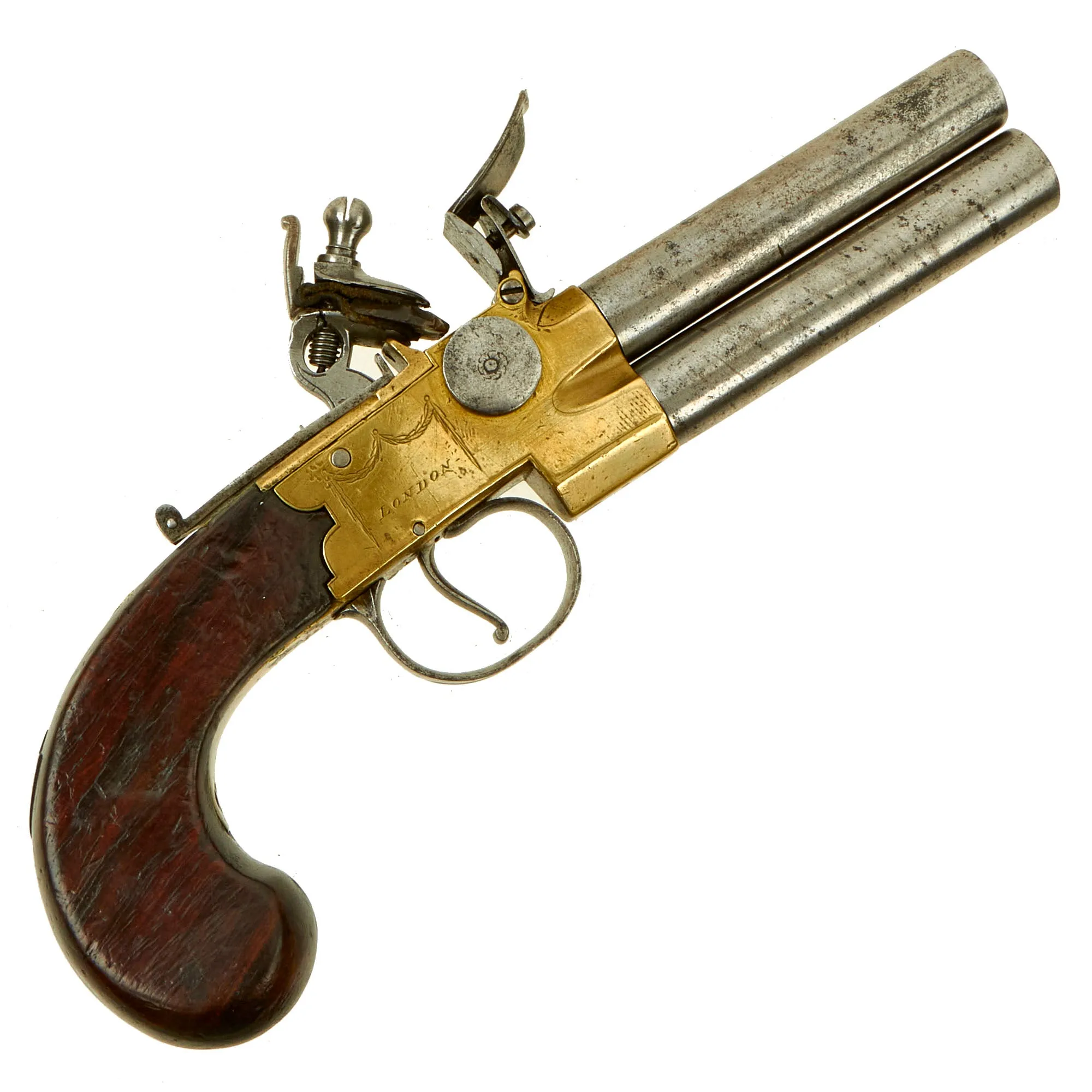 Original British Brass Framed Over & Under Flintlock Double Barrel Tap Action Pistol by Ketland & Co. - circa 1800