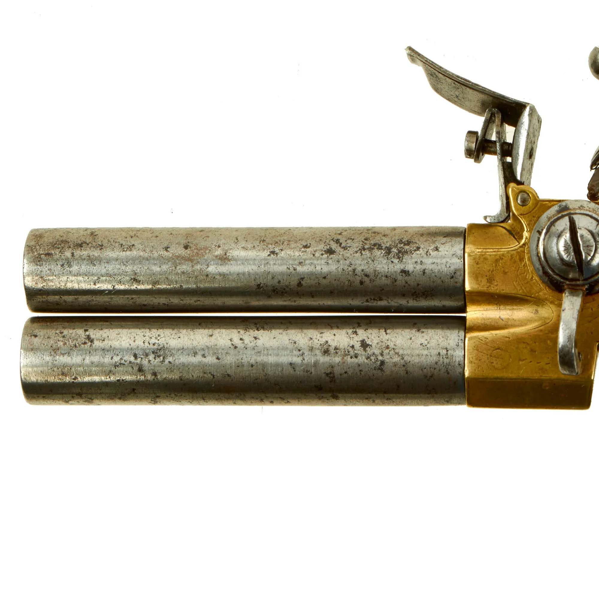 Original British Brass Framed Over & Under Flintlock Double Barrel Tap Action Pistol by Ketland & Co. - circa 1800