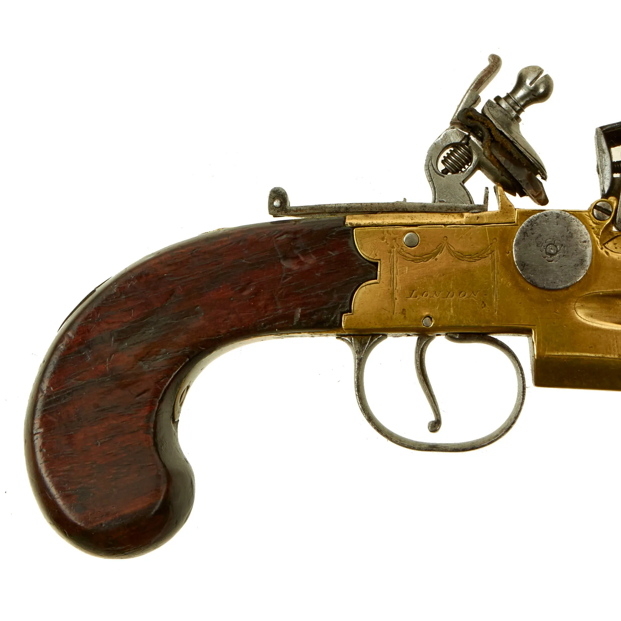 Original British Brass Framed Over & Under Flintlock Double Barrel Tap Action Pistol by Ketland & Co. - circa 1800