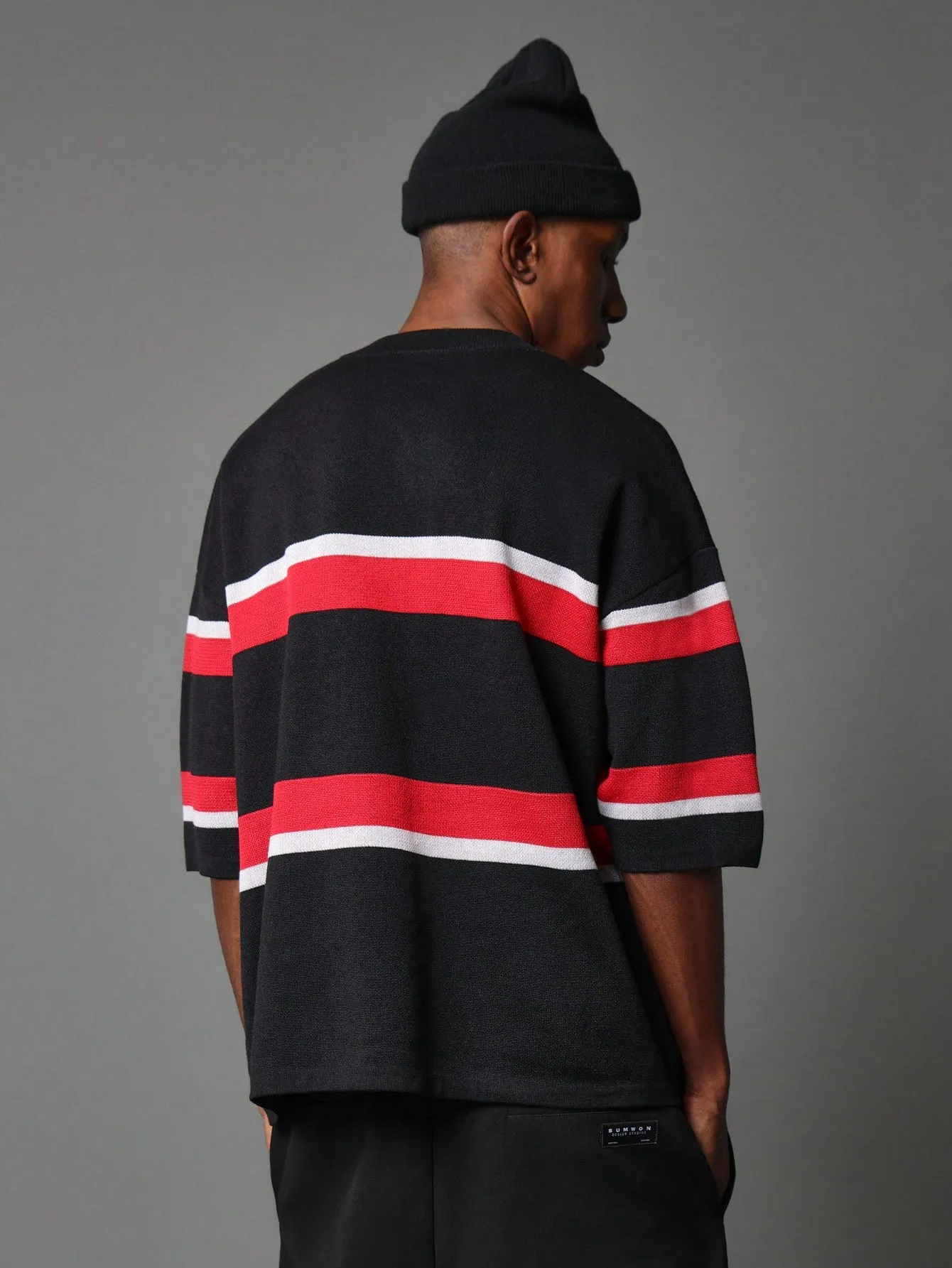 Oversized Colour Block Half Zip Polo Knit Top